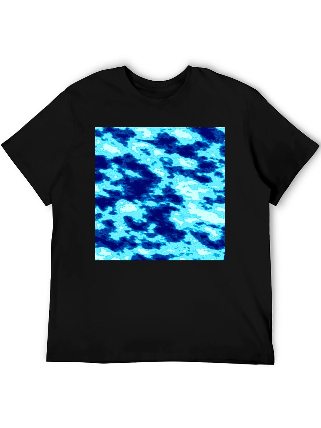 Abstract Blue Pattern Black T-Shirt