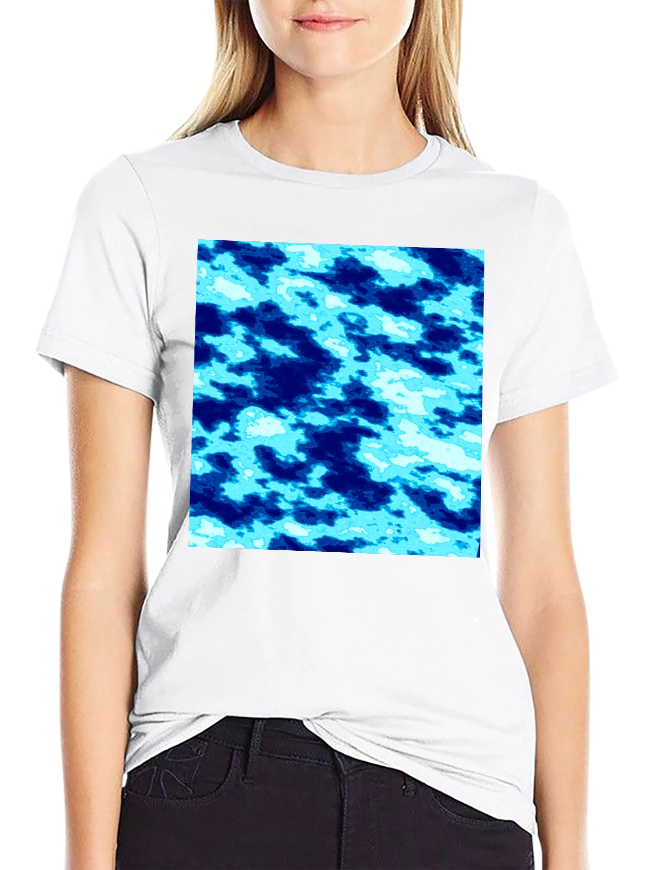 Abstract Blue Pattern Black T-Shirt