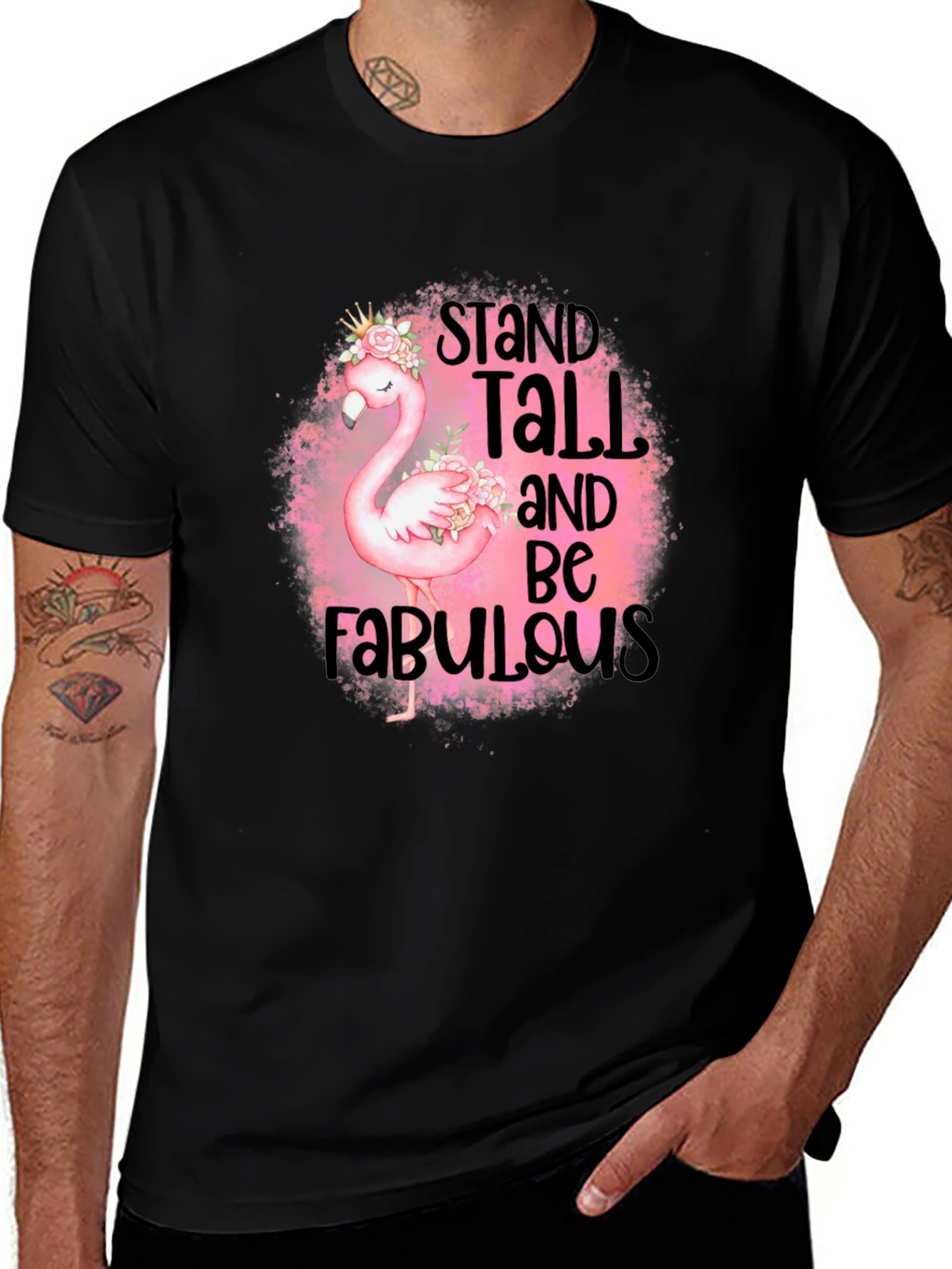 Stand Tall Flamingo Graphic Black T-Shirt