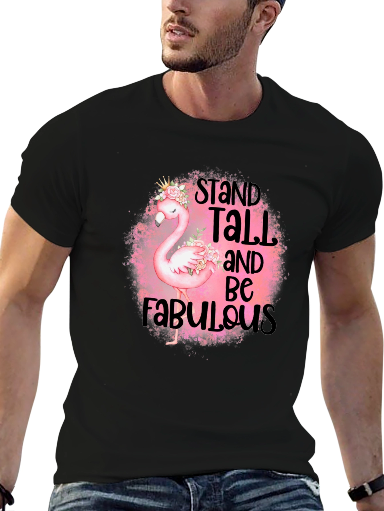 Stand Tall Flamingo Graphic Black T-Shirt