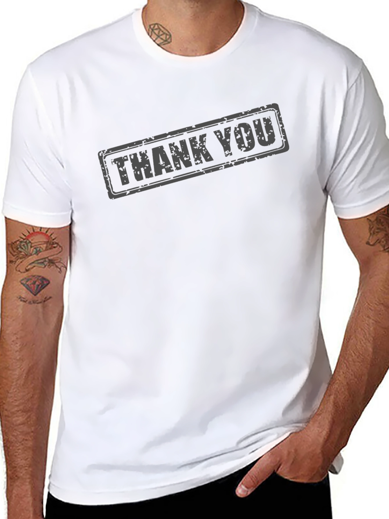 Thank You Stamp Graphic Print Crew Neck T-Shirt
