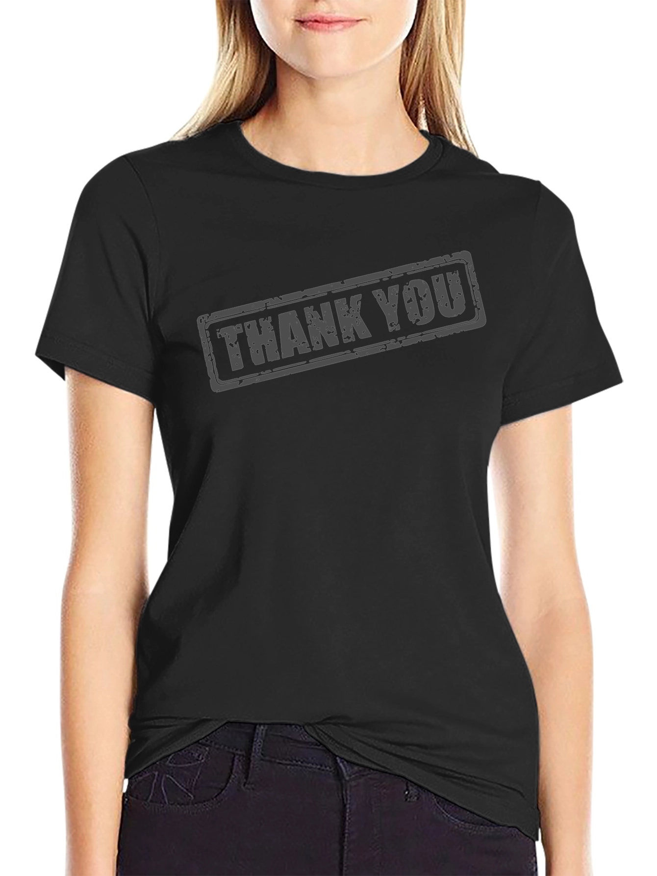Thank You Stamp Graphic Print Crew Neck T-Shirt