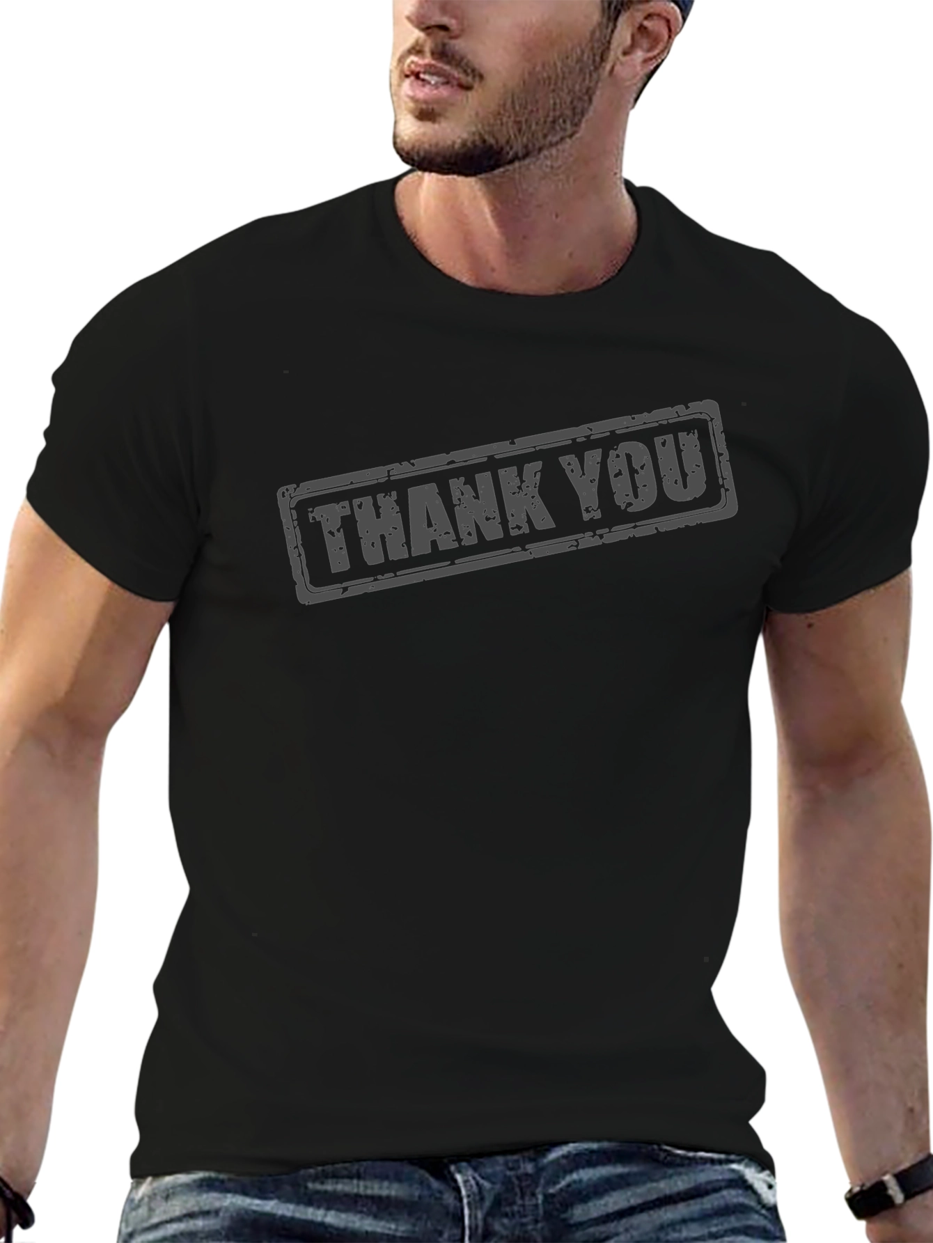 Thank You Stamp Graphic Print Crew Neck T-Shirt