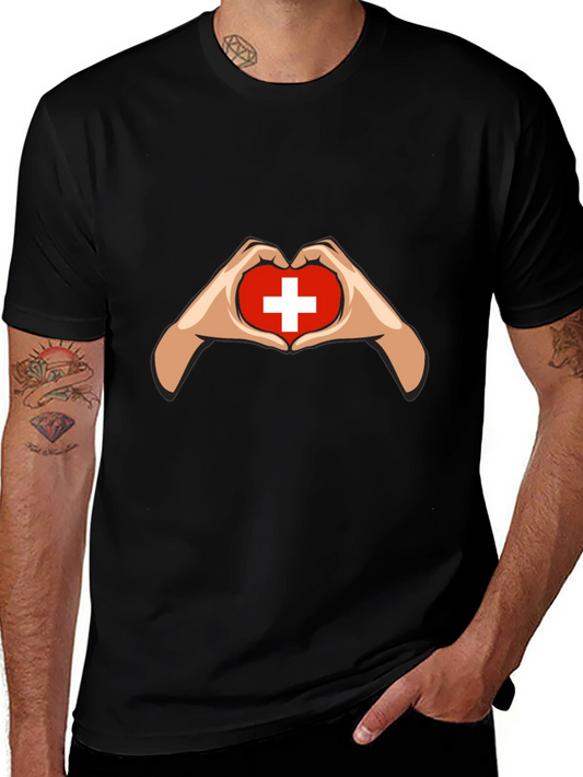 Switzerland Flag Heart Hands Graphic T-Shirt