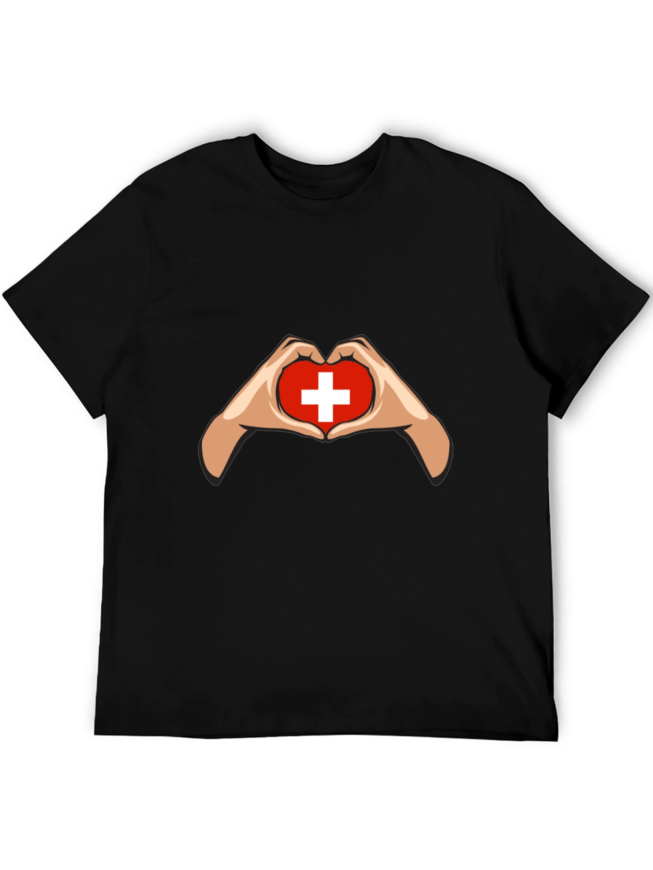 Switzerland Flag Heart Hands Graphic T-Shirt
