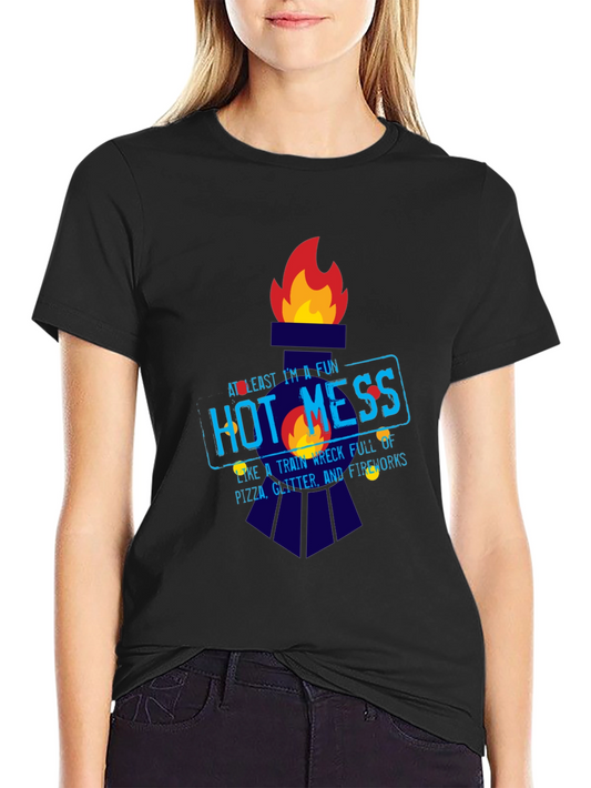 Fun Hot Mess Graphic Tee - Pizza Glitter Fireworks