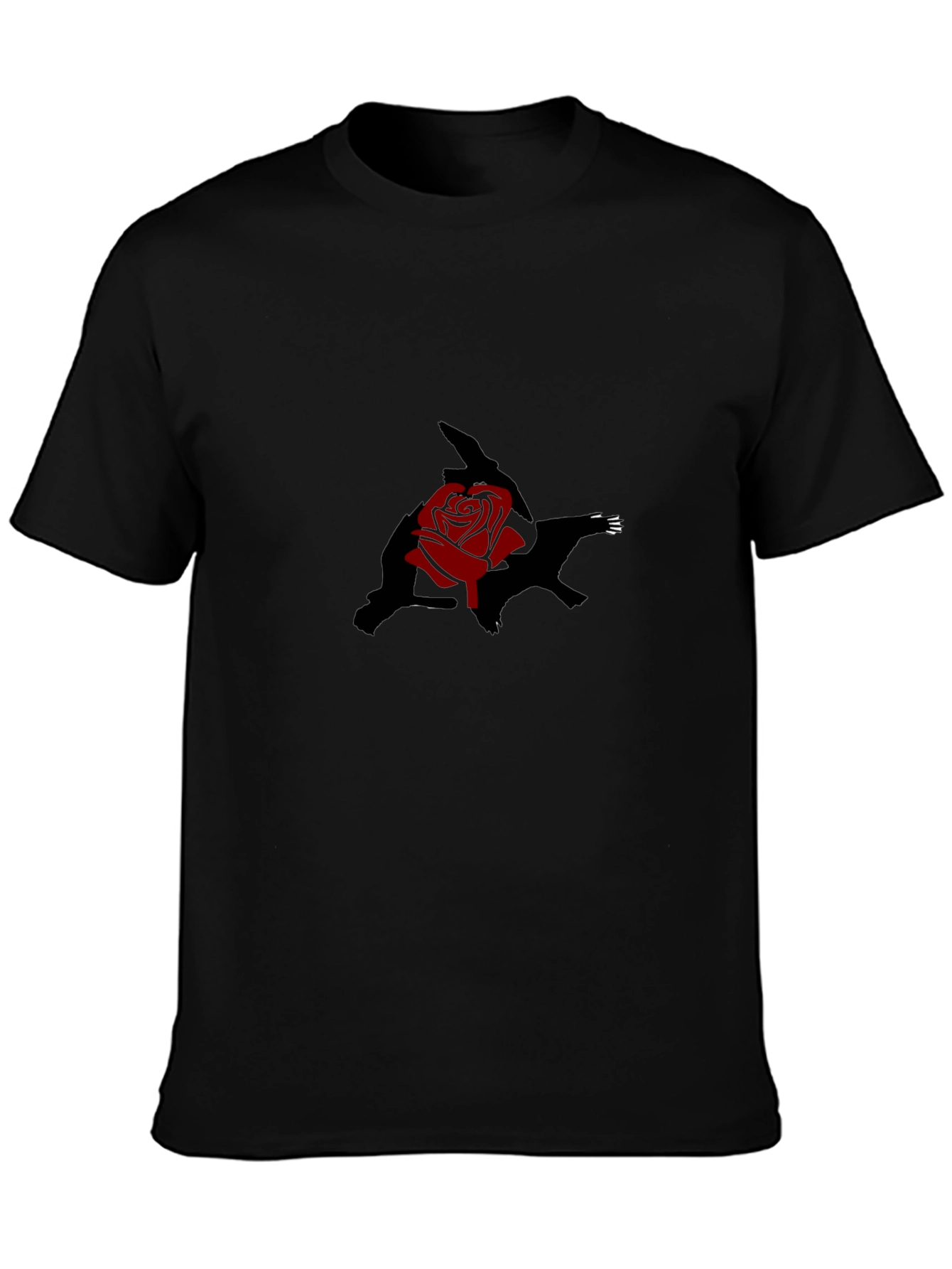 Black T-Shirt with Rose and Shadow Graphic Print
