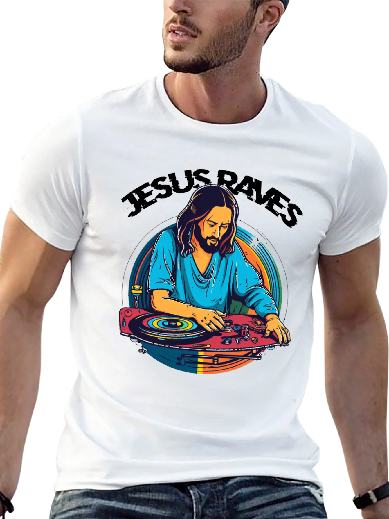 Jesus Raves T-Shirt - DJ Graphic Tee