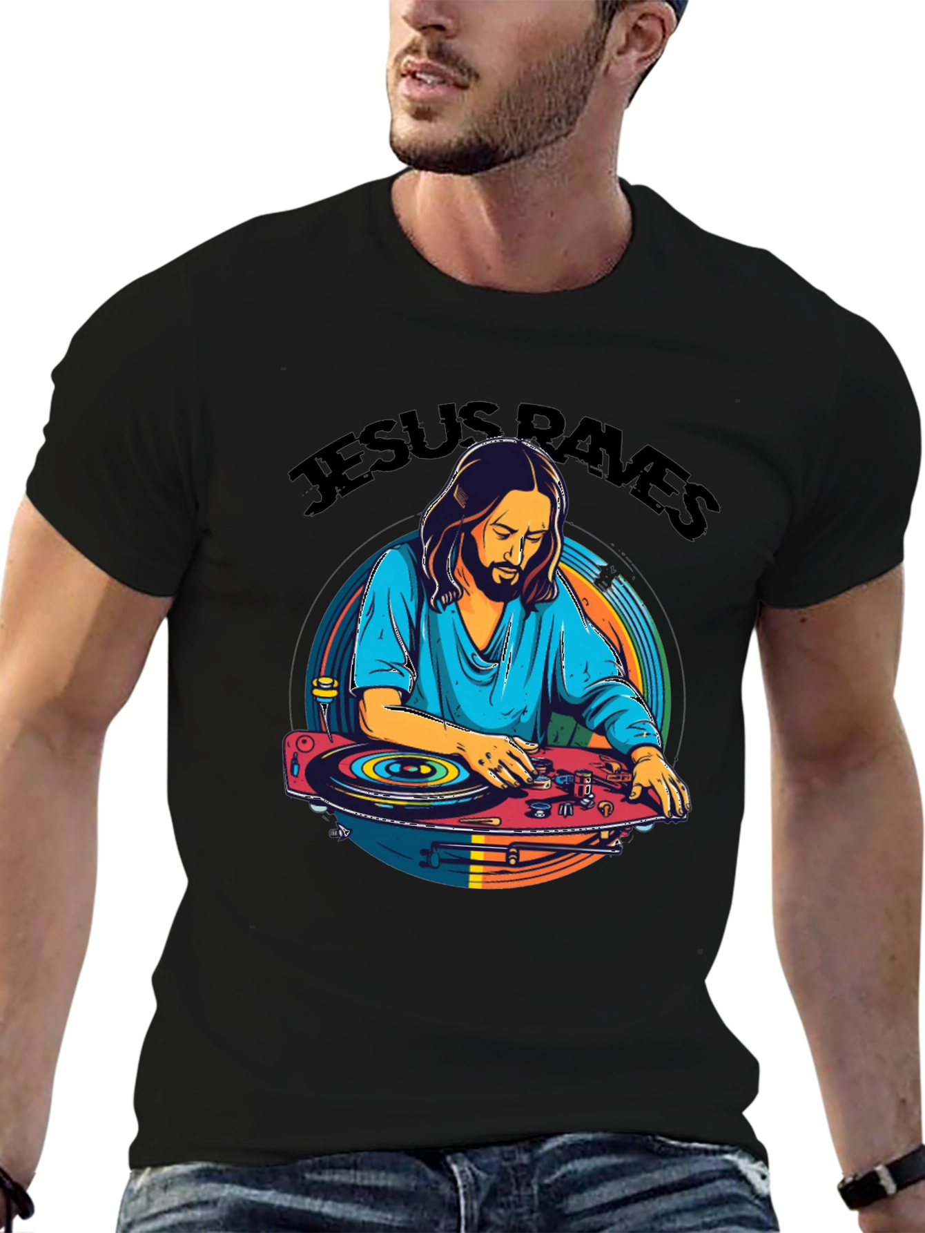 Jesus Raves T-Shirt - DJ Graphic Tee