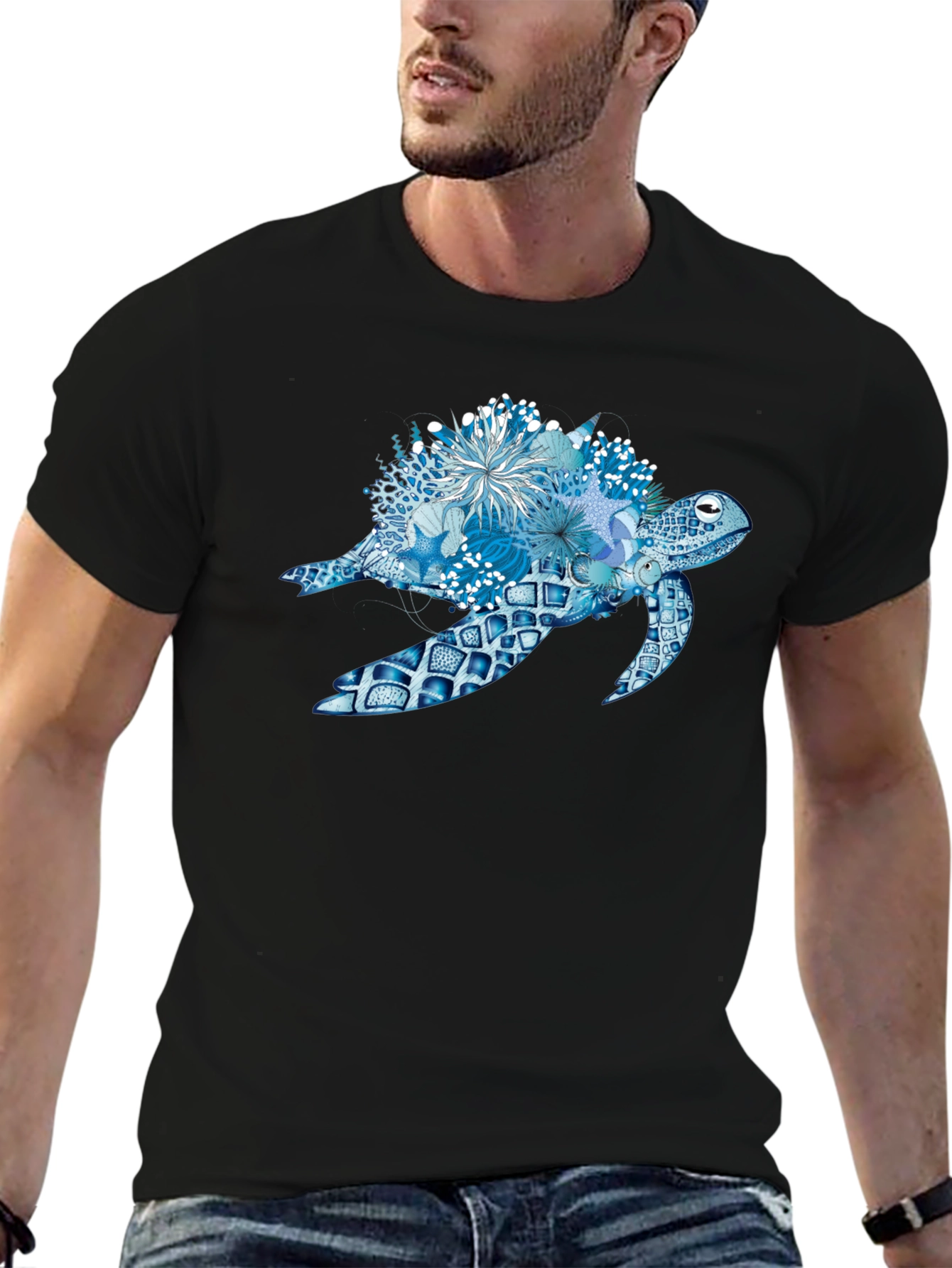 Blue Sea Turtle Floral T-Shirt