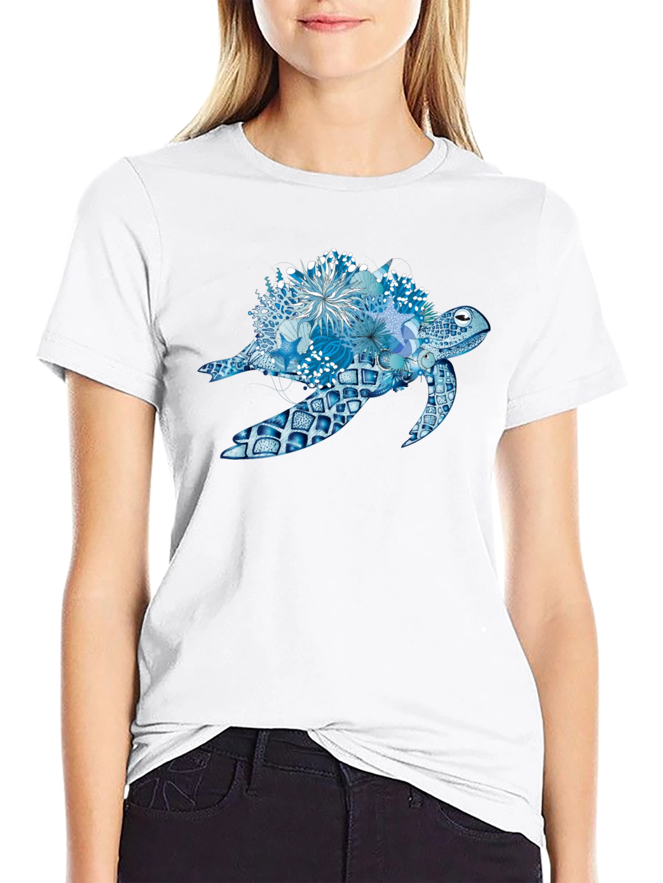Blue Sea Turtle Floral T-Shirt