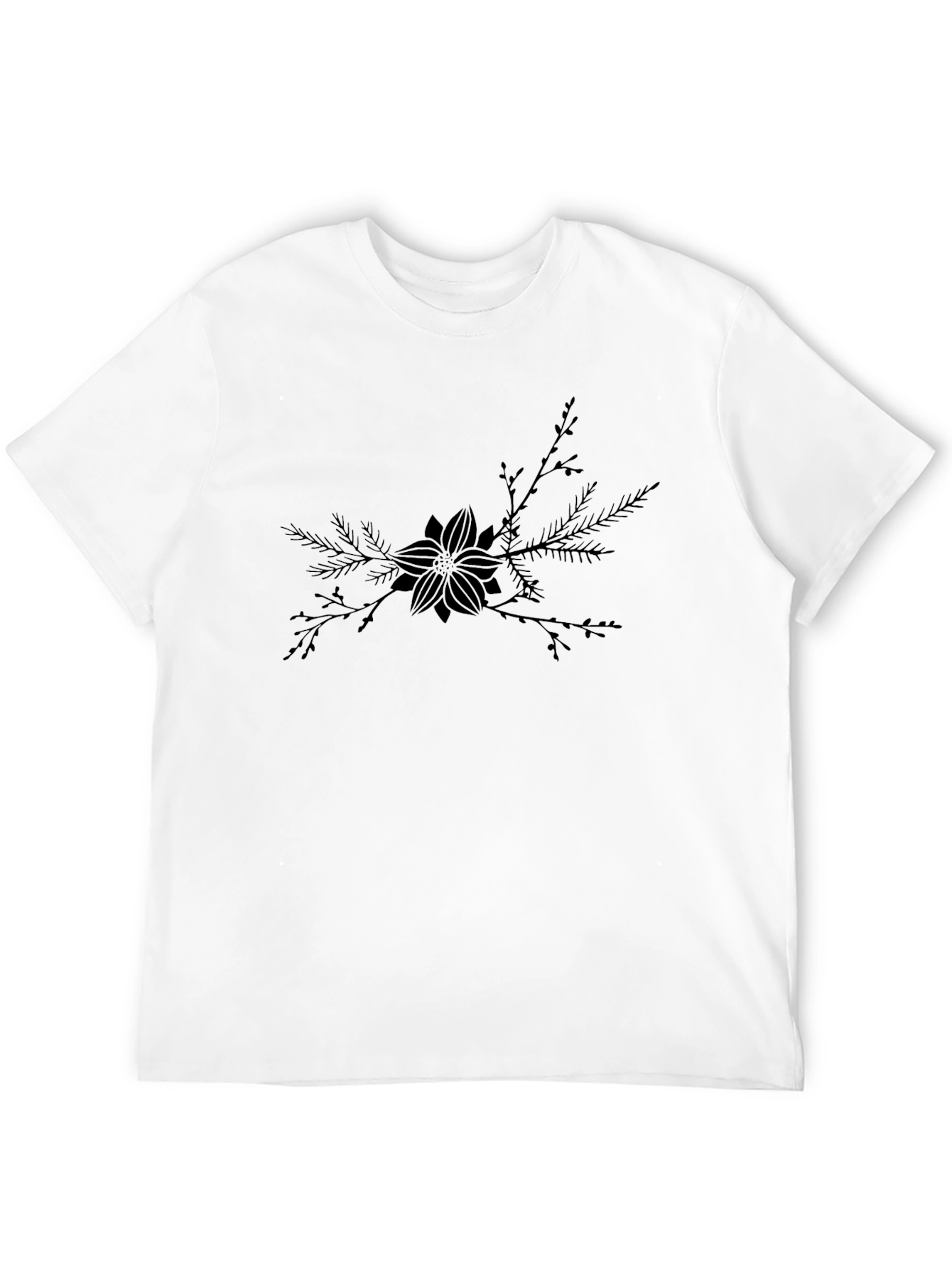 Black T-Shirt with Botanical Floral Design