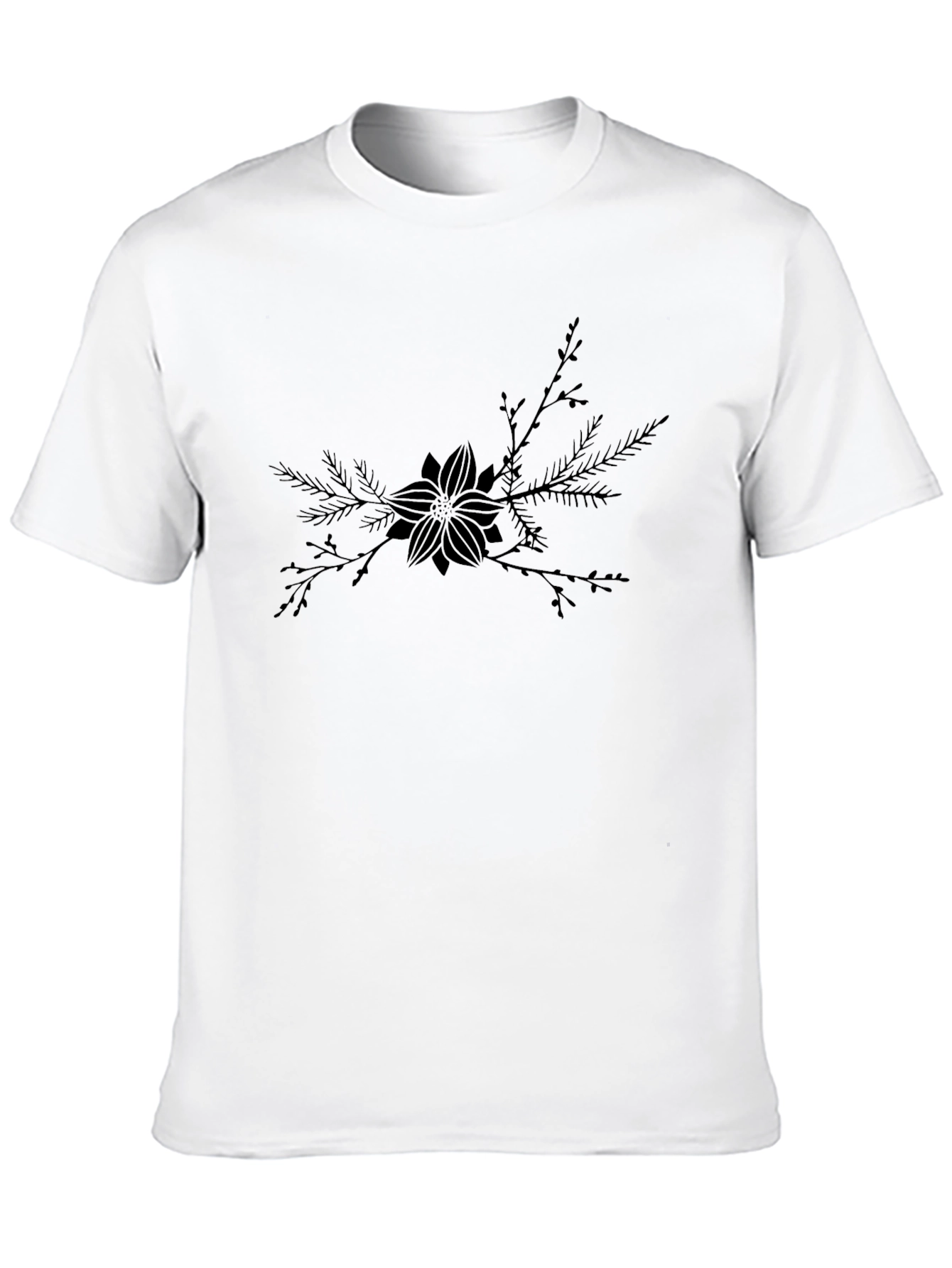 Black T-Shirt with Botanical Floral Design