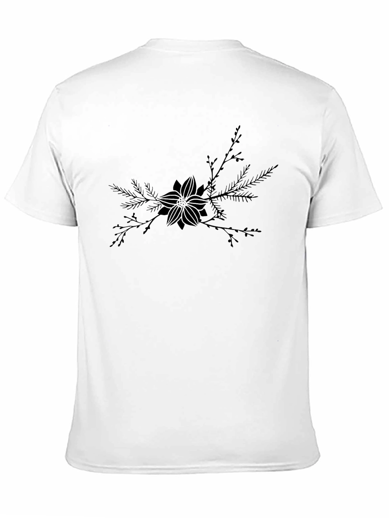 Black T-Shirt with Botanical Floral Design