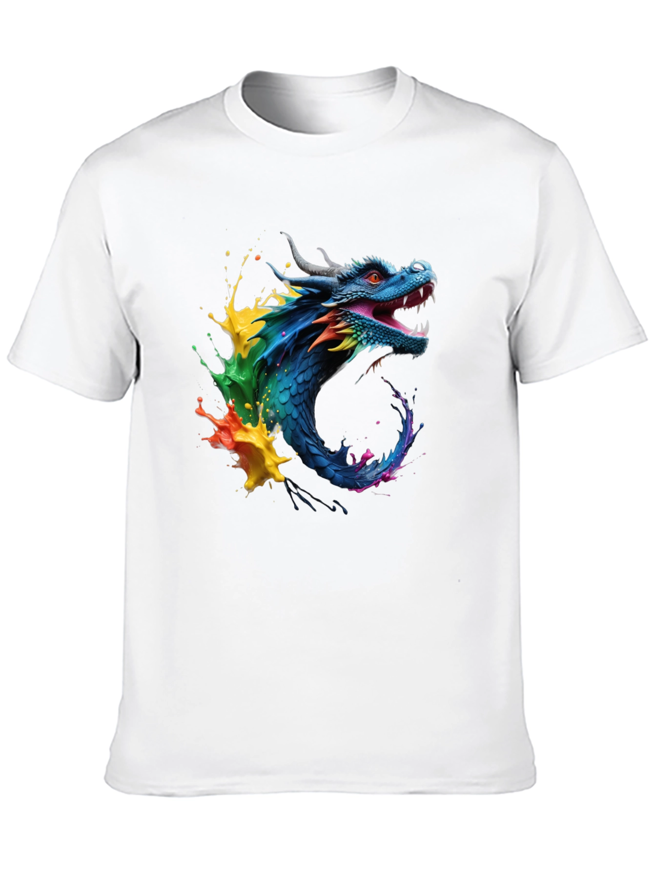 Vibrant Dragon Graphic Tee - Black Cotton Blend