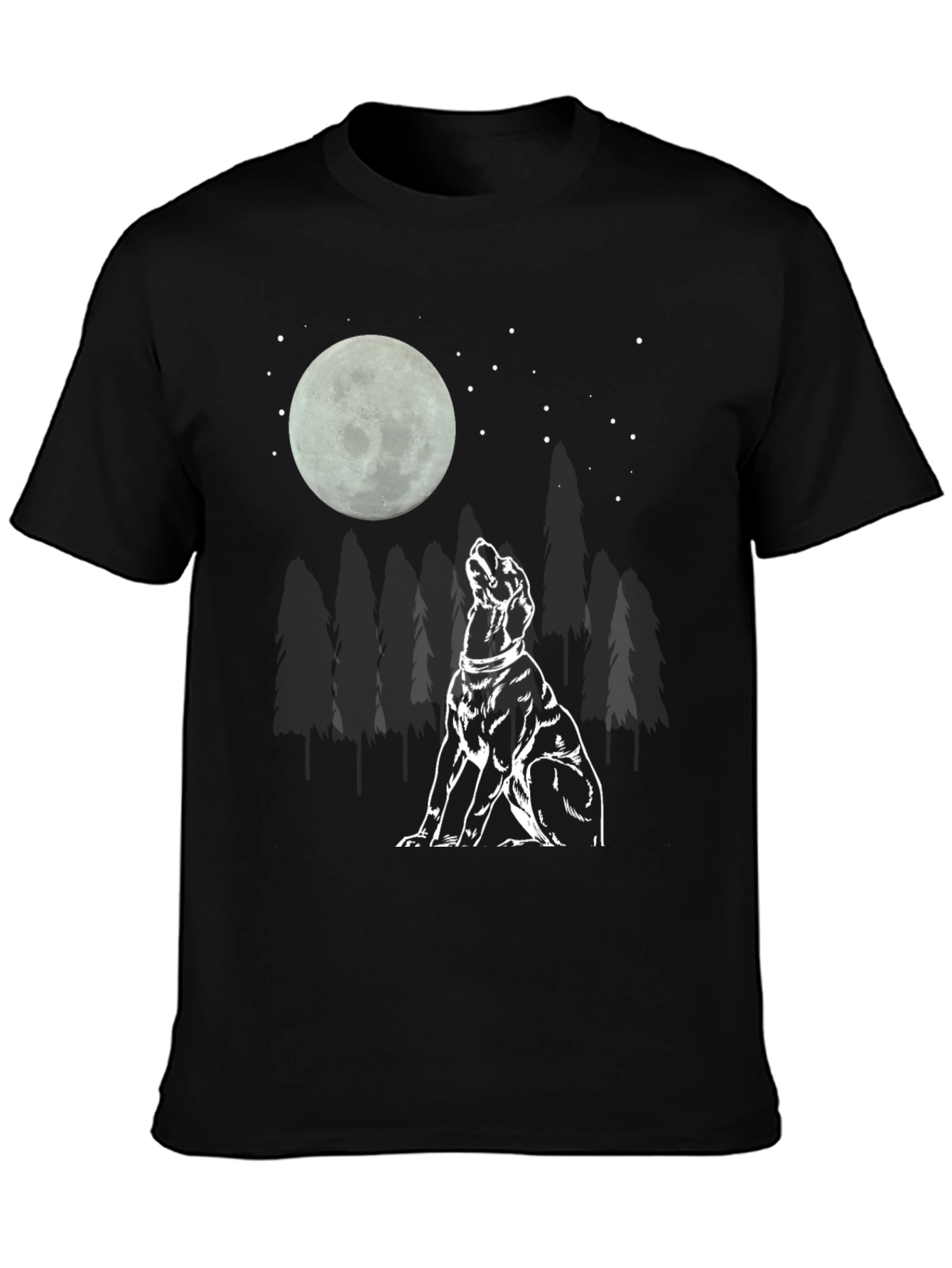 Moon Gazing Dog Graphic Tee - Black Cotton T-Shirt
