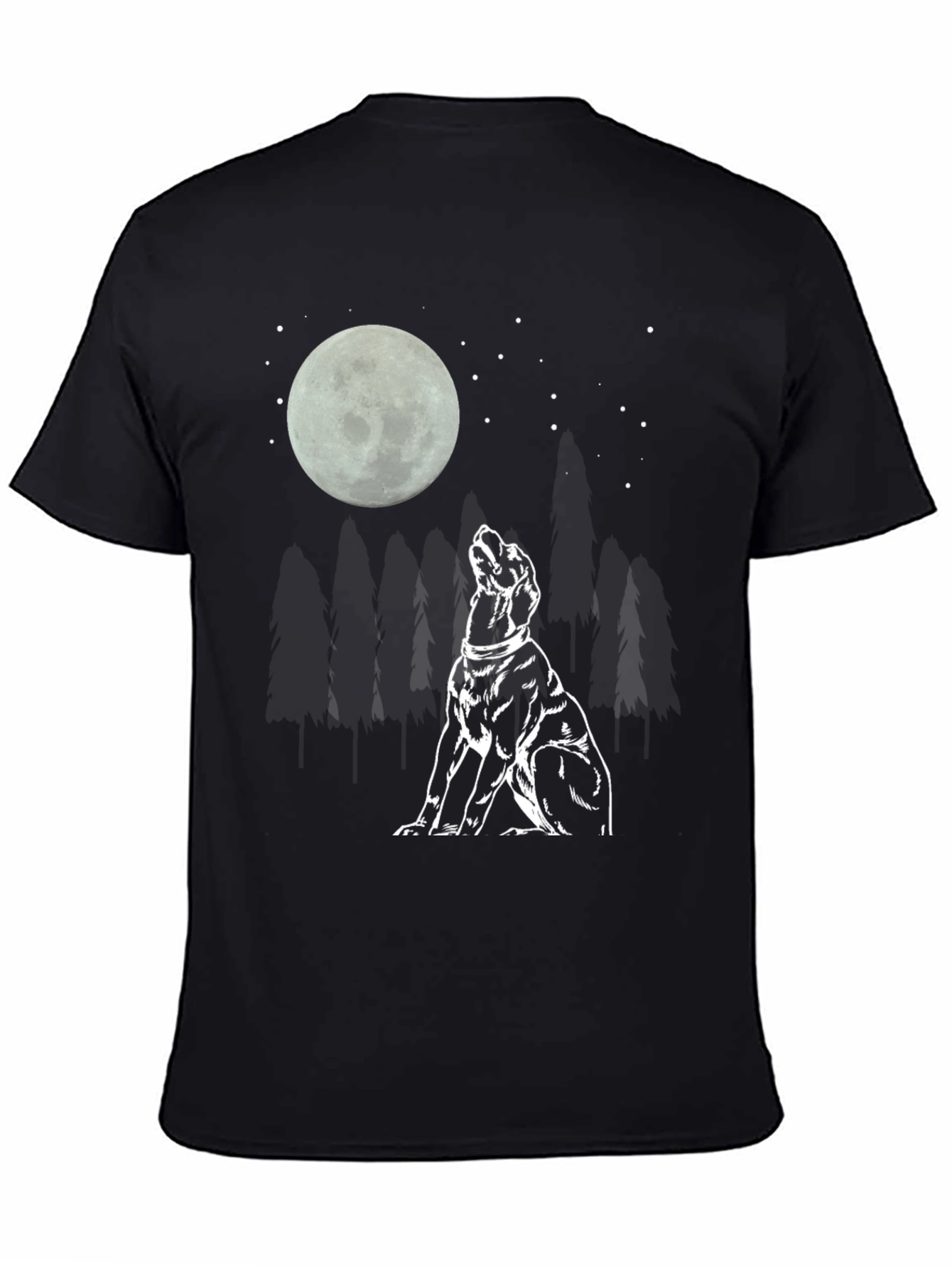 Moon Gazing Dog Graphic Tee - Black Cotton T-Shirt