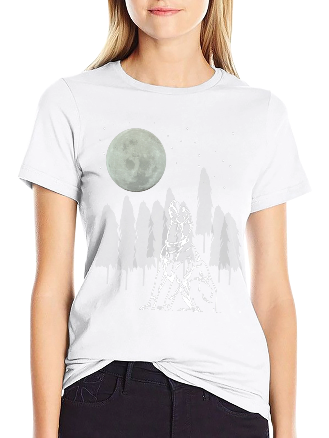Moon Gazing Dog Graphic Tee - Black Cotton T-Shirt