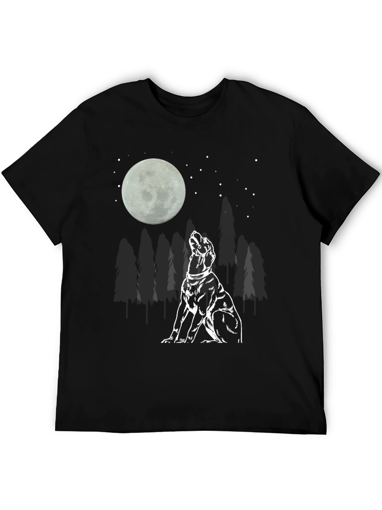 Moon Gazing Dog Graphic Tee - Black Cotton T-Shirt