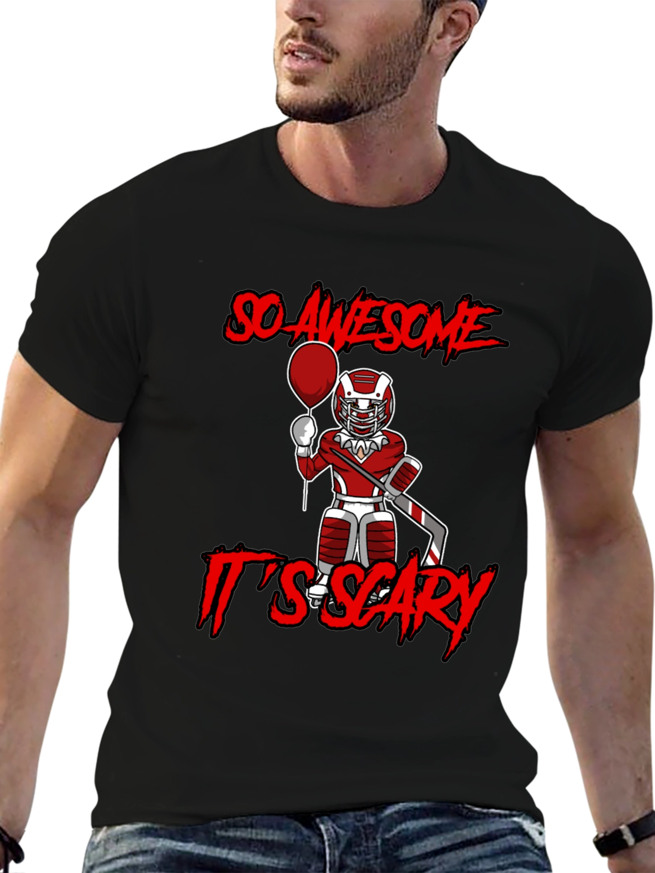 Awesome Scary Hockey Player Graphic T-Shirt