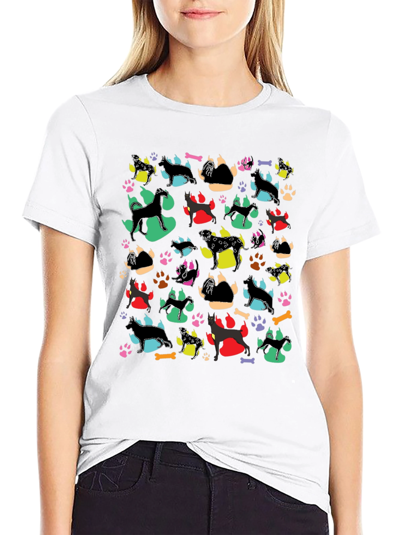 Dog Breed Pattern Black T-Shirt