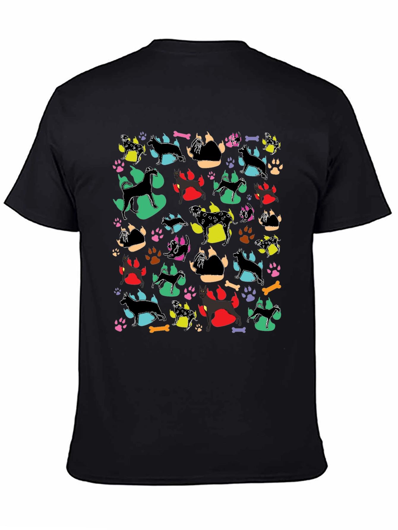 Dog Breed Pattern Black T-Shirt