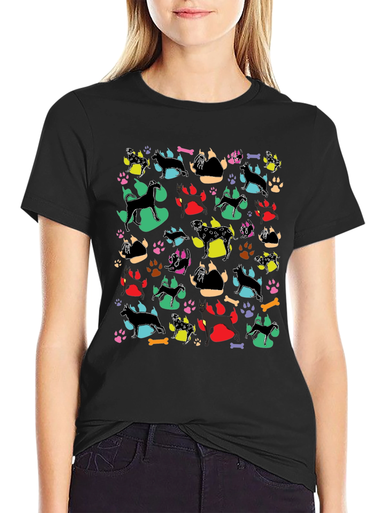 Dog Breed Pattern Black T-Shirt