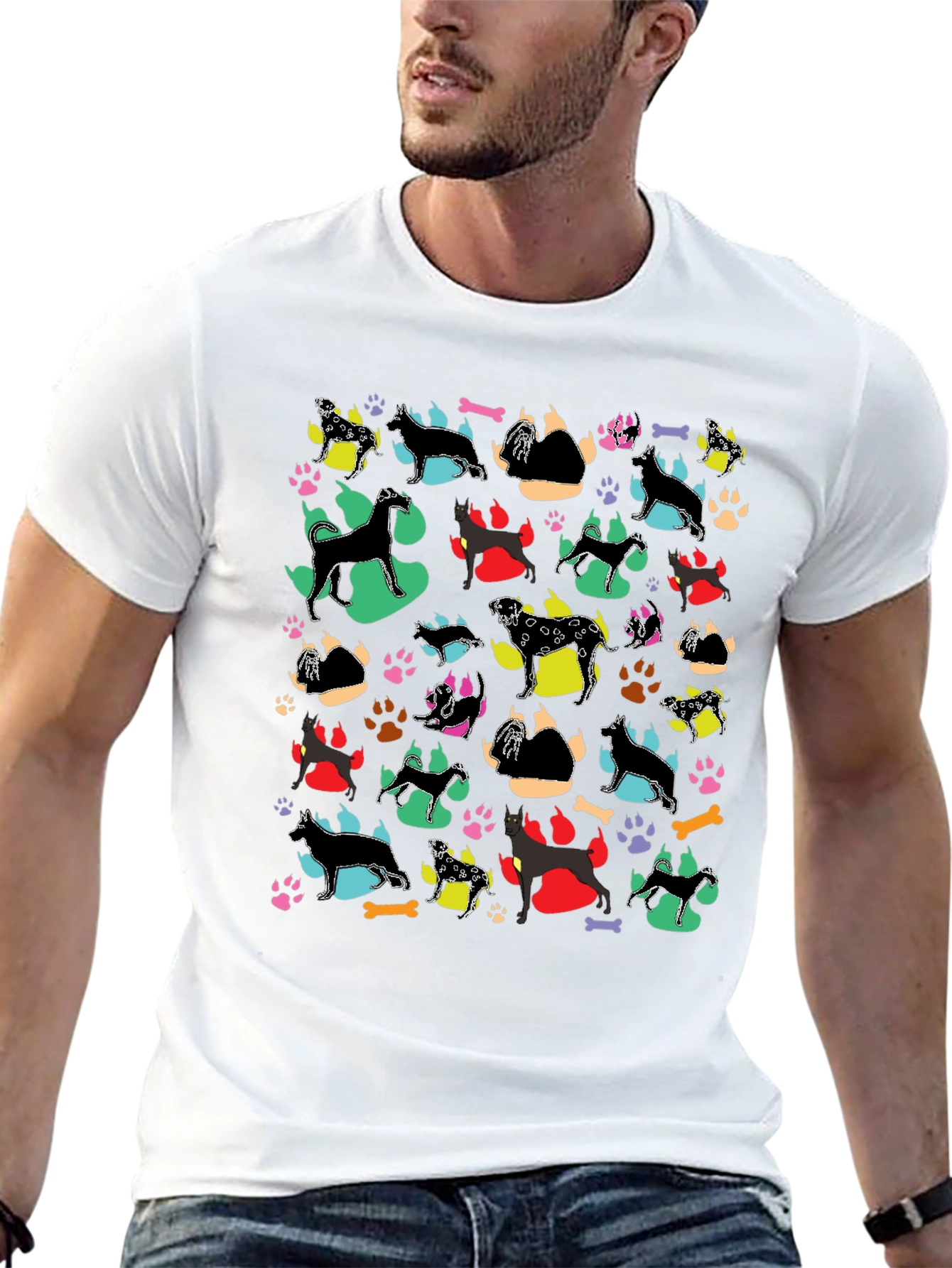 Dog Breed Pattern Black T-Shirt