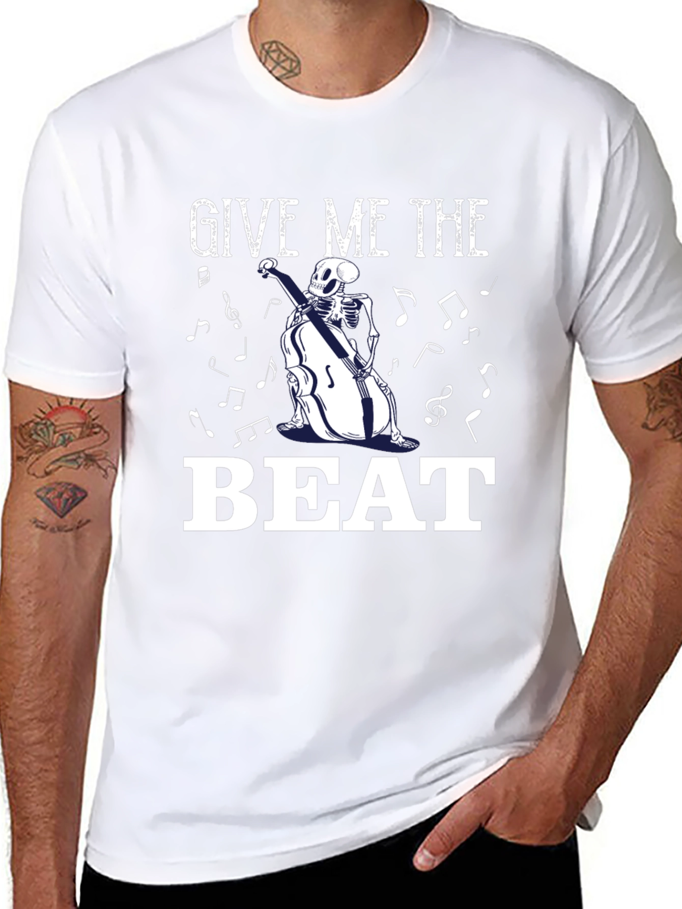 Skeleton Musician Graphic T-Shirt - Give Me The Beat