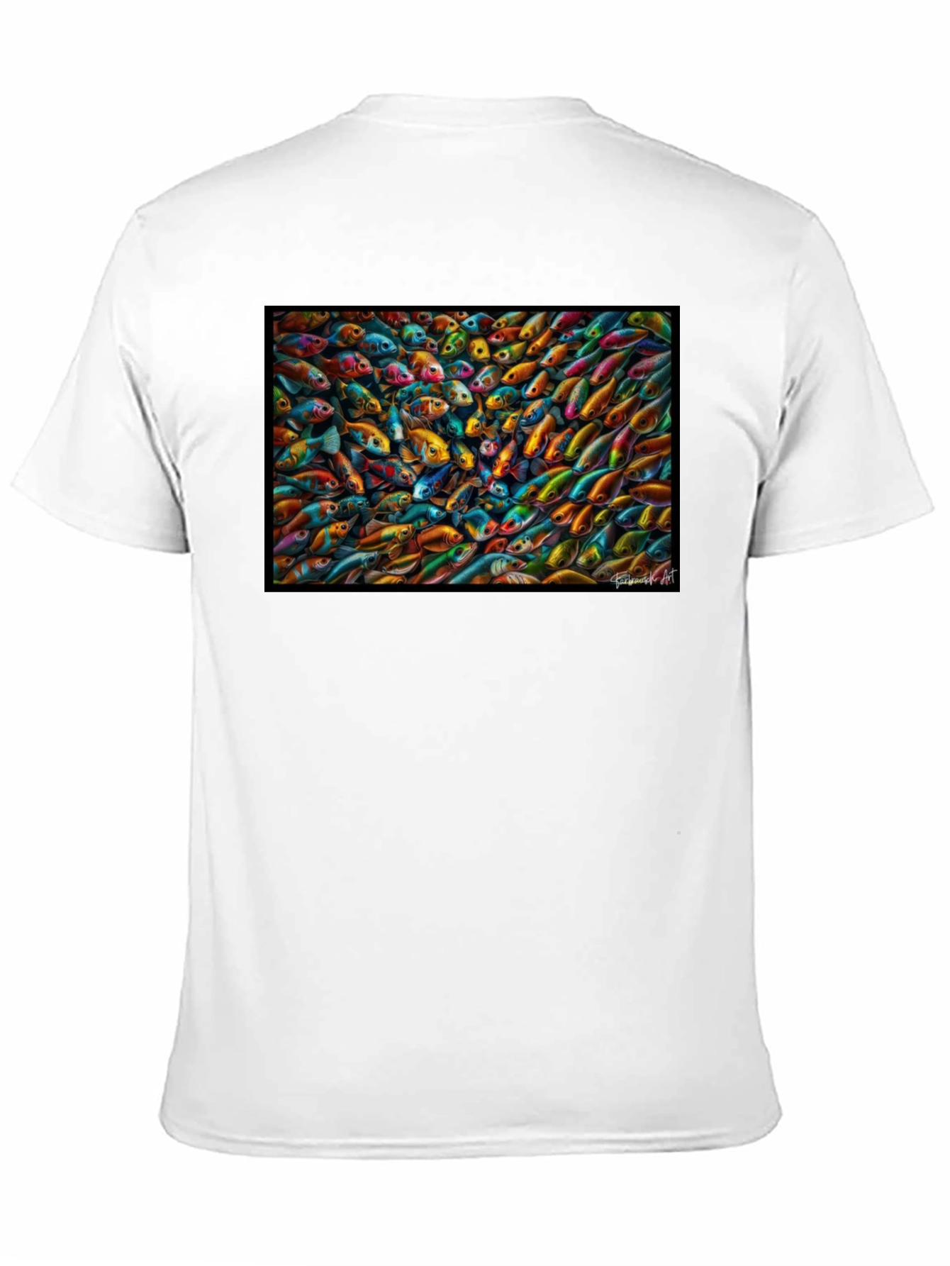 Vibrant Fish Pattern Black T-Shirt