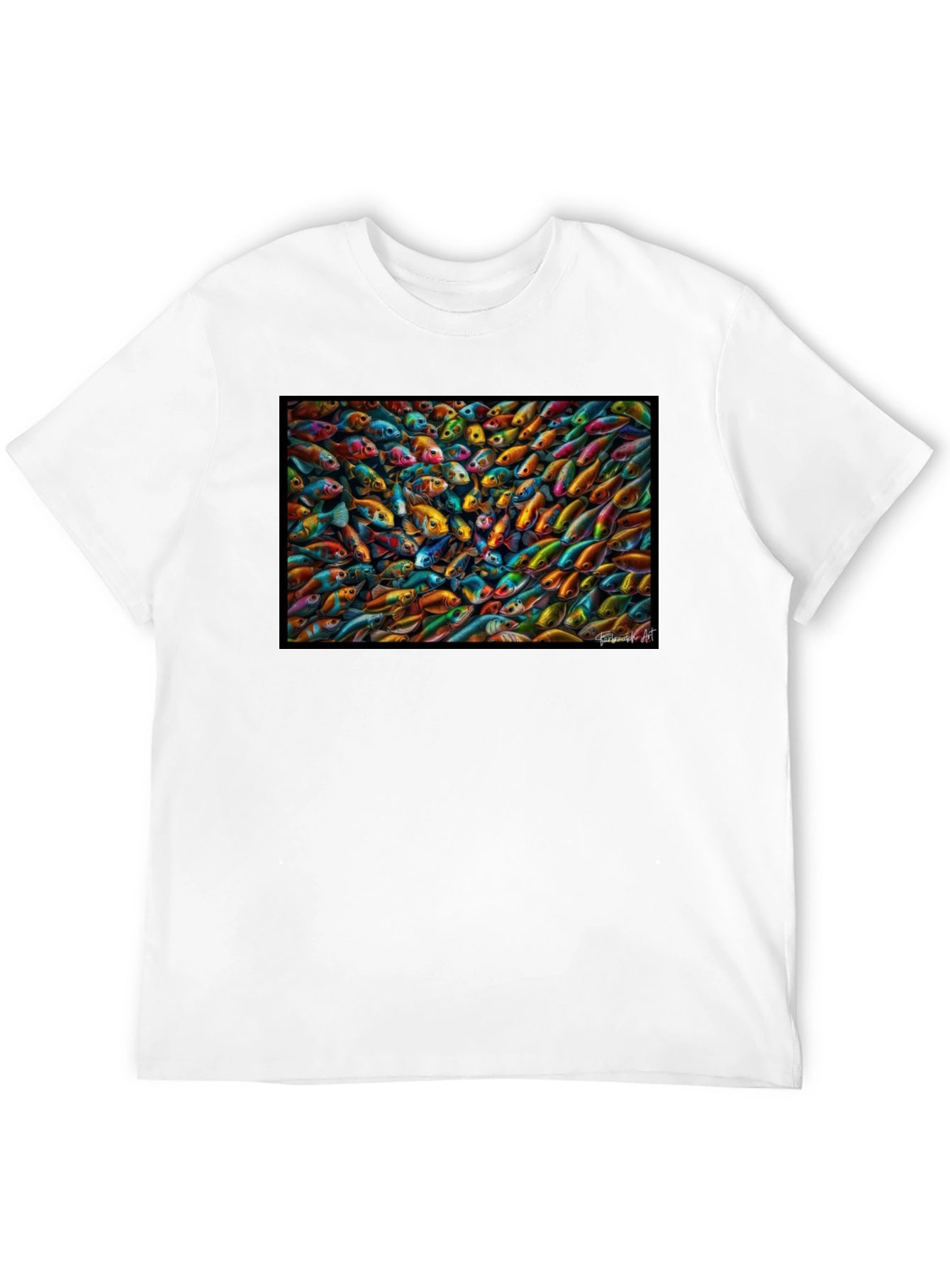 Vibrant Fish Pattern Black T-Shirt