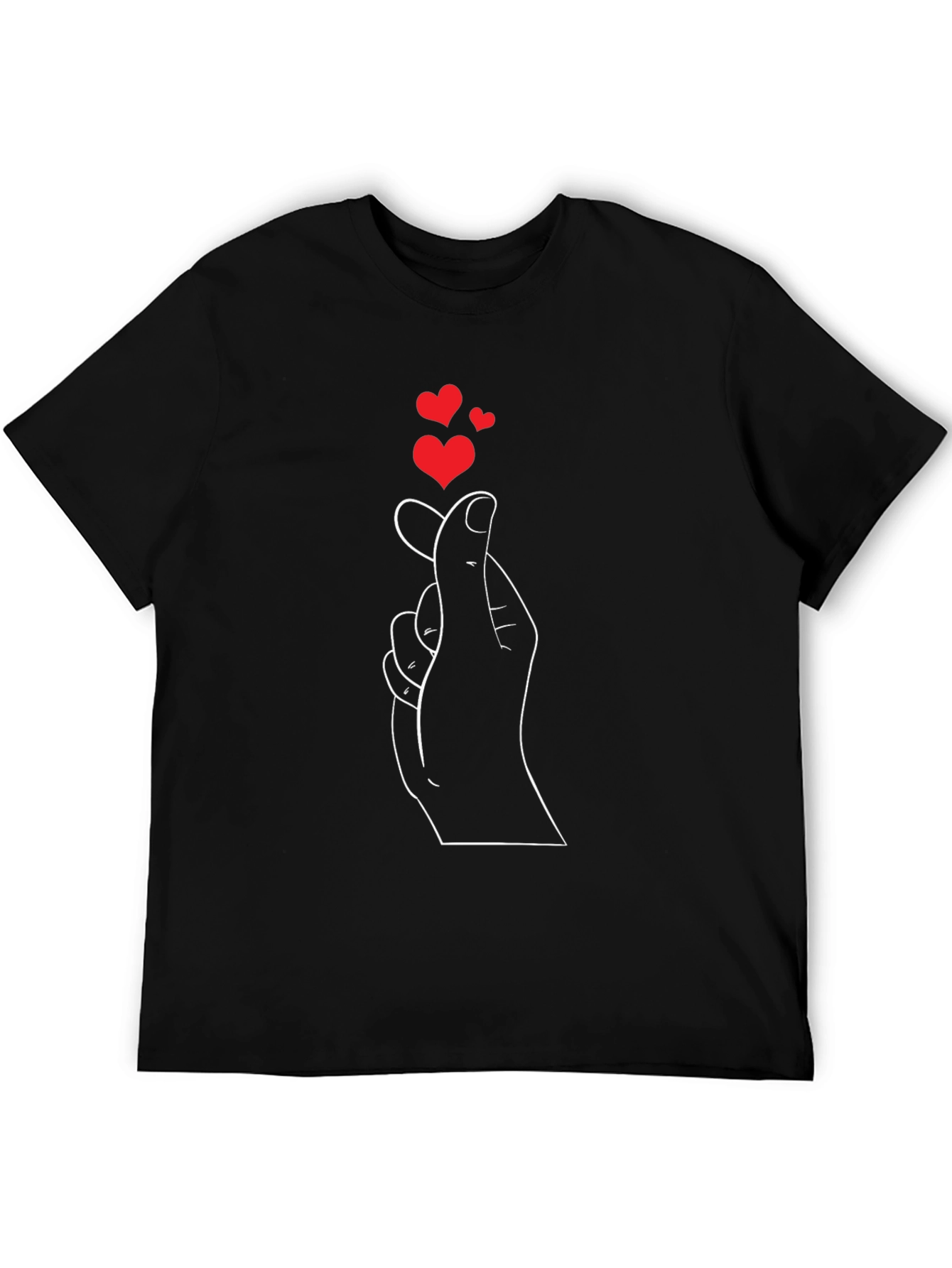 Heart Fingers Graphic T-Shirt - Casual Black Tee