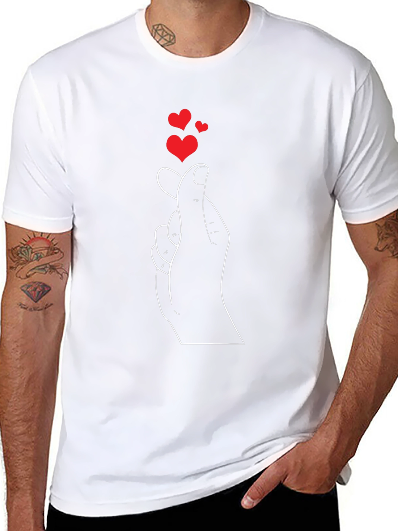 Heart Fingers Graphic T-Shirt - Casual Black Tee
