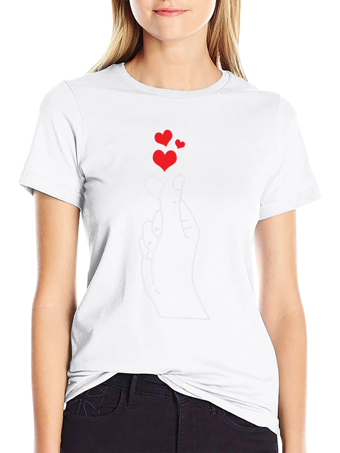 Heart Fingers Graphic T-Shirt - Casual Black Tee