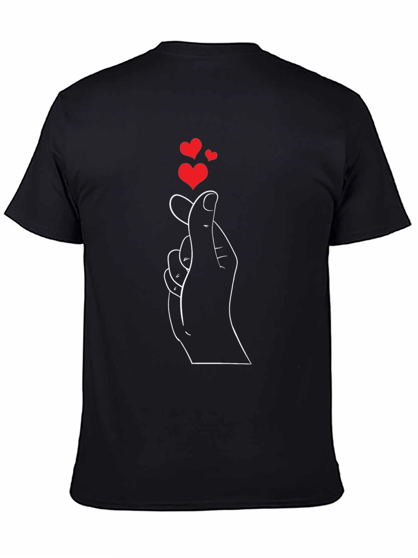 Heart Fingers Graphic T-Shirt - Casual Black Tee
