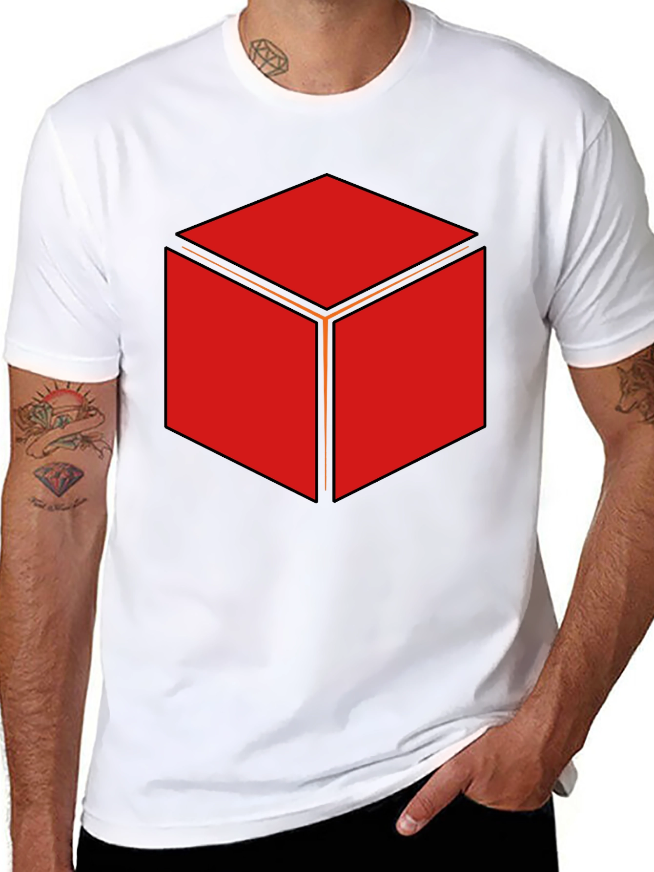 Geometric Cube Graphic Print Black T-Shirt