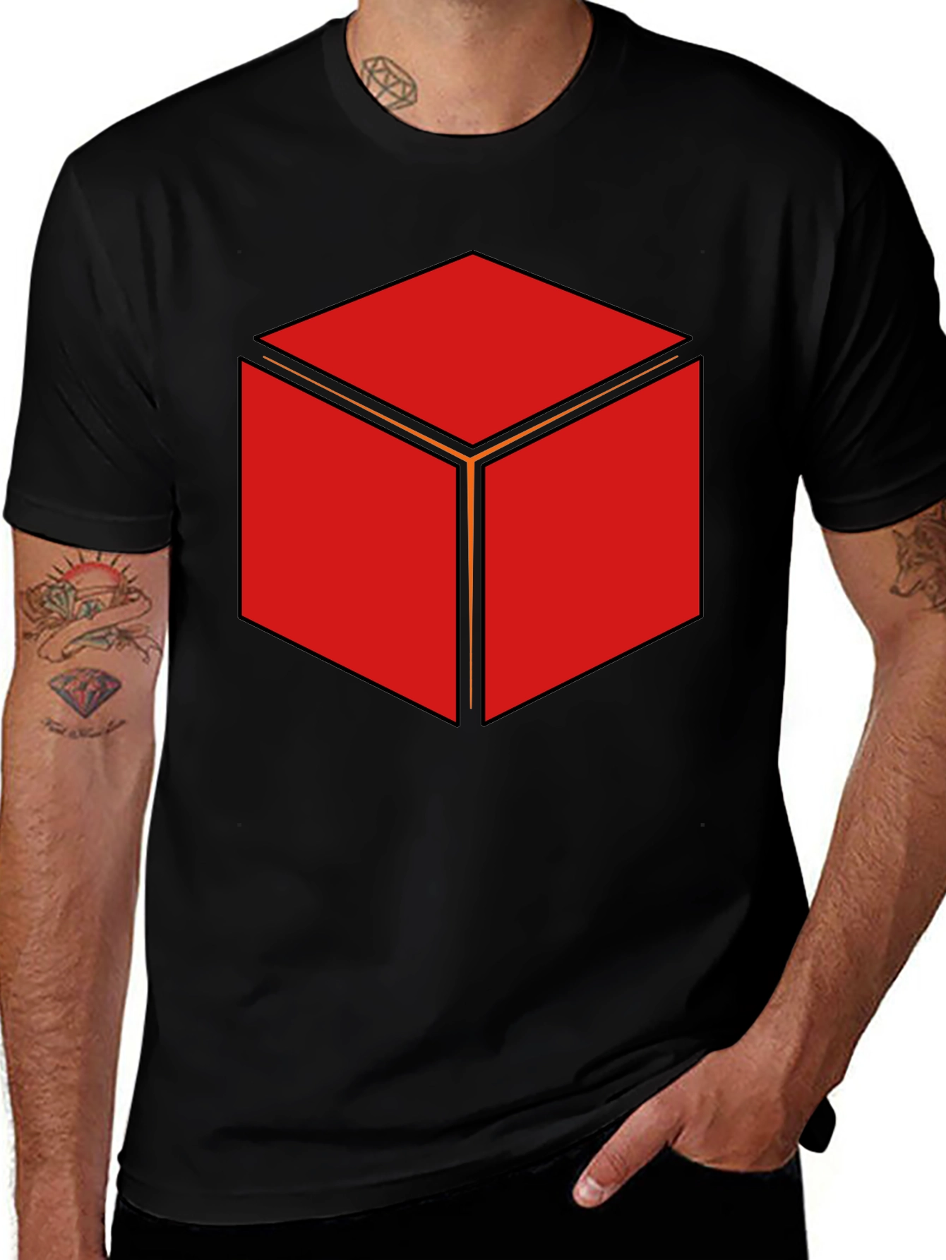 Geometric Cube Graphic Print Black T-Shirt