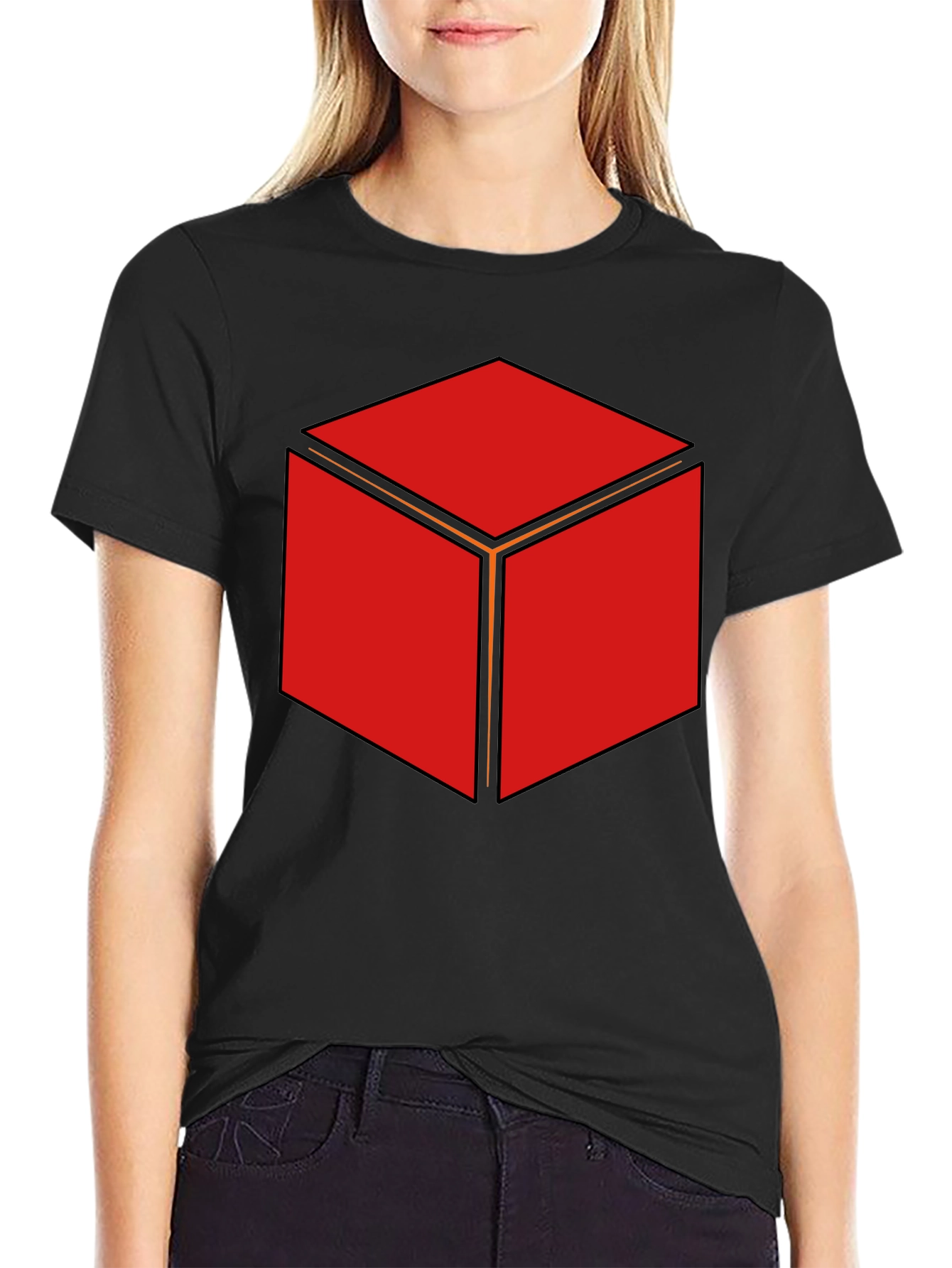 Geometric Cube Graphic Print Black T-Shirt
