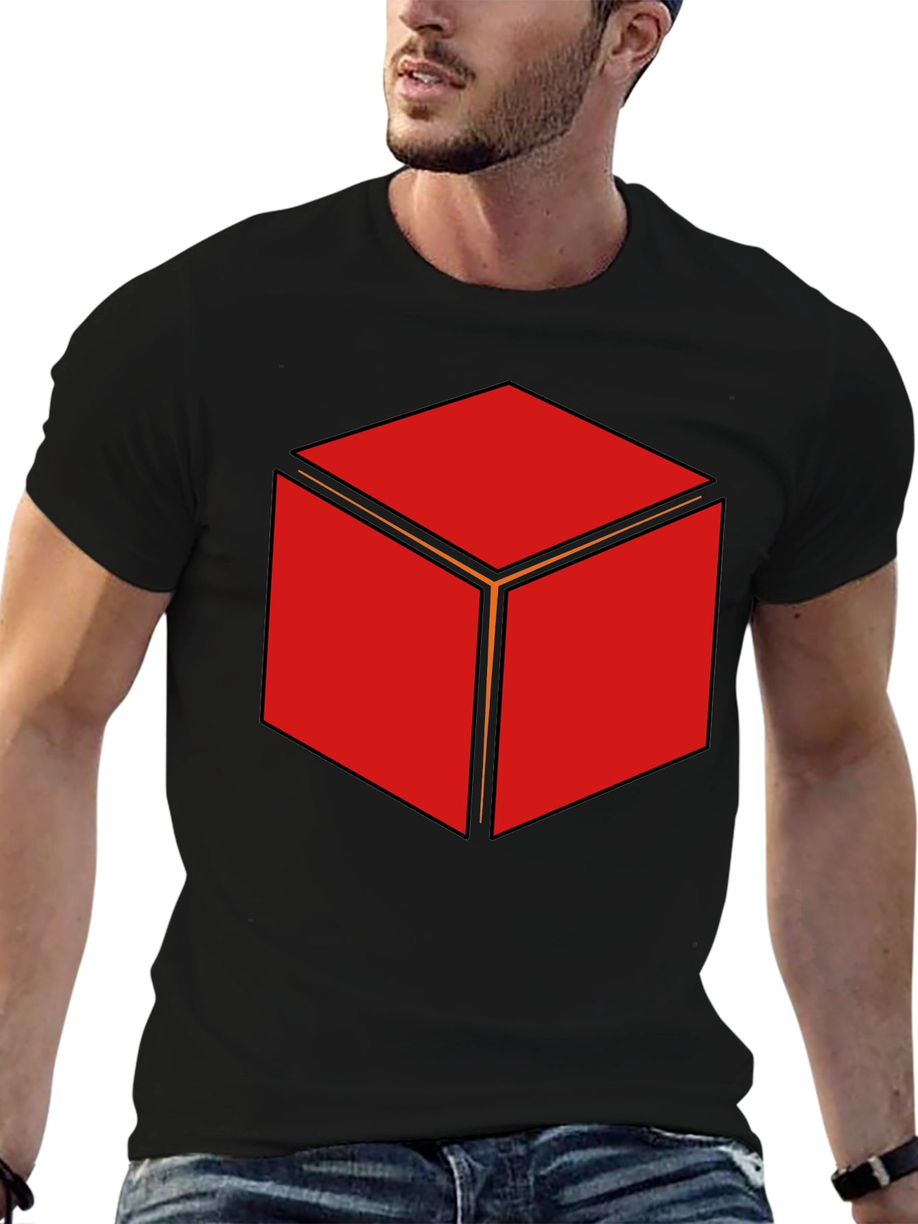 Geometric Cube Graphic Print Black T-Shirt