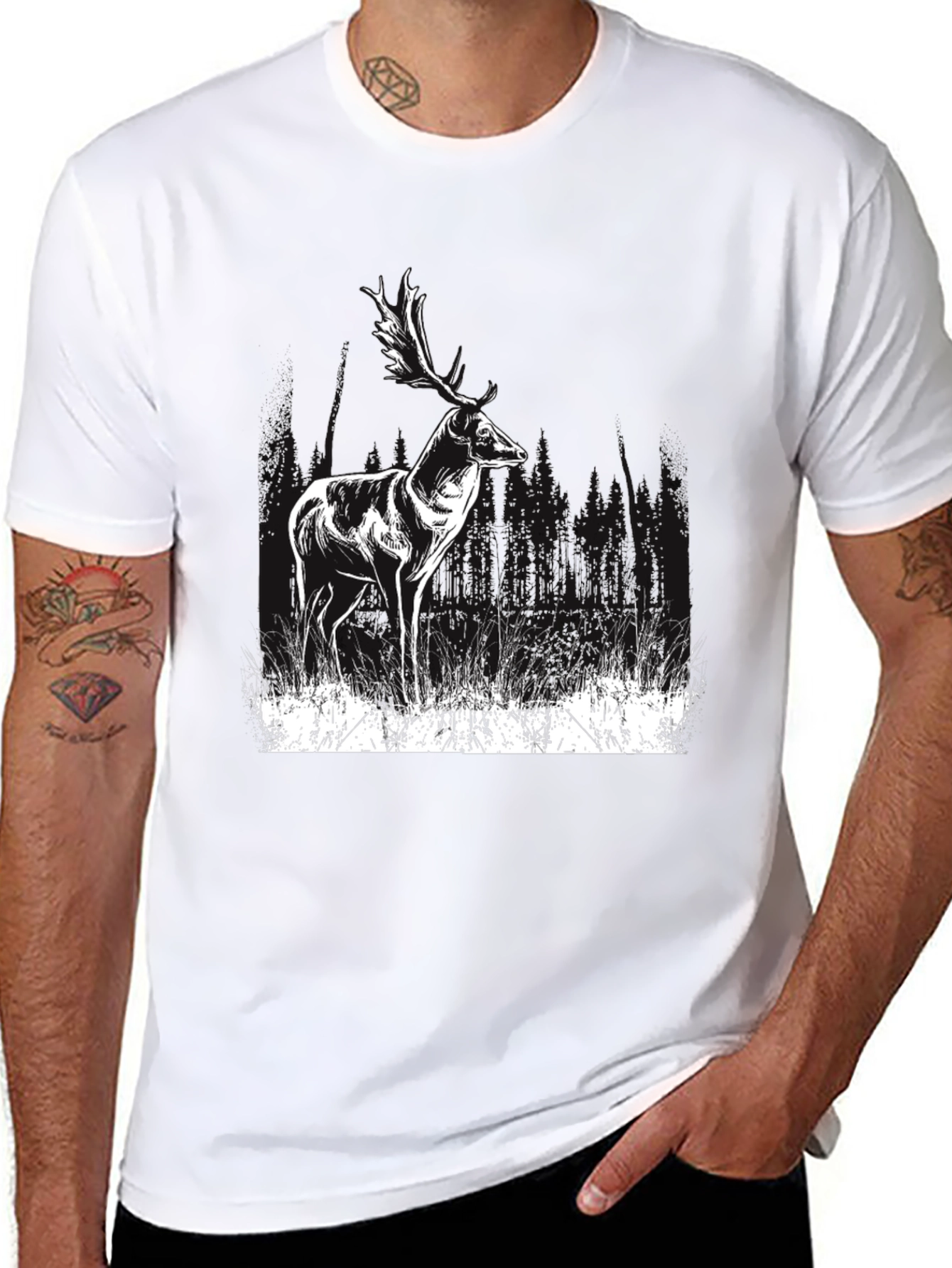 Deer Graphic Print Black T-Shirt