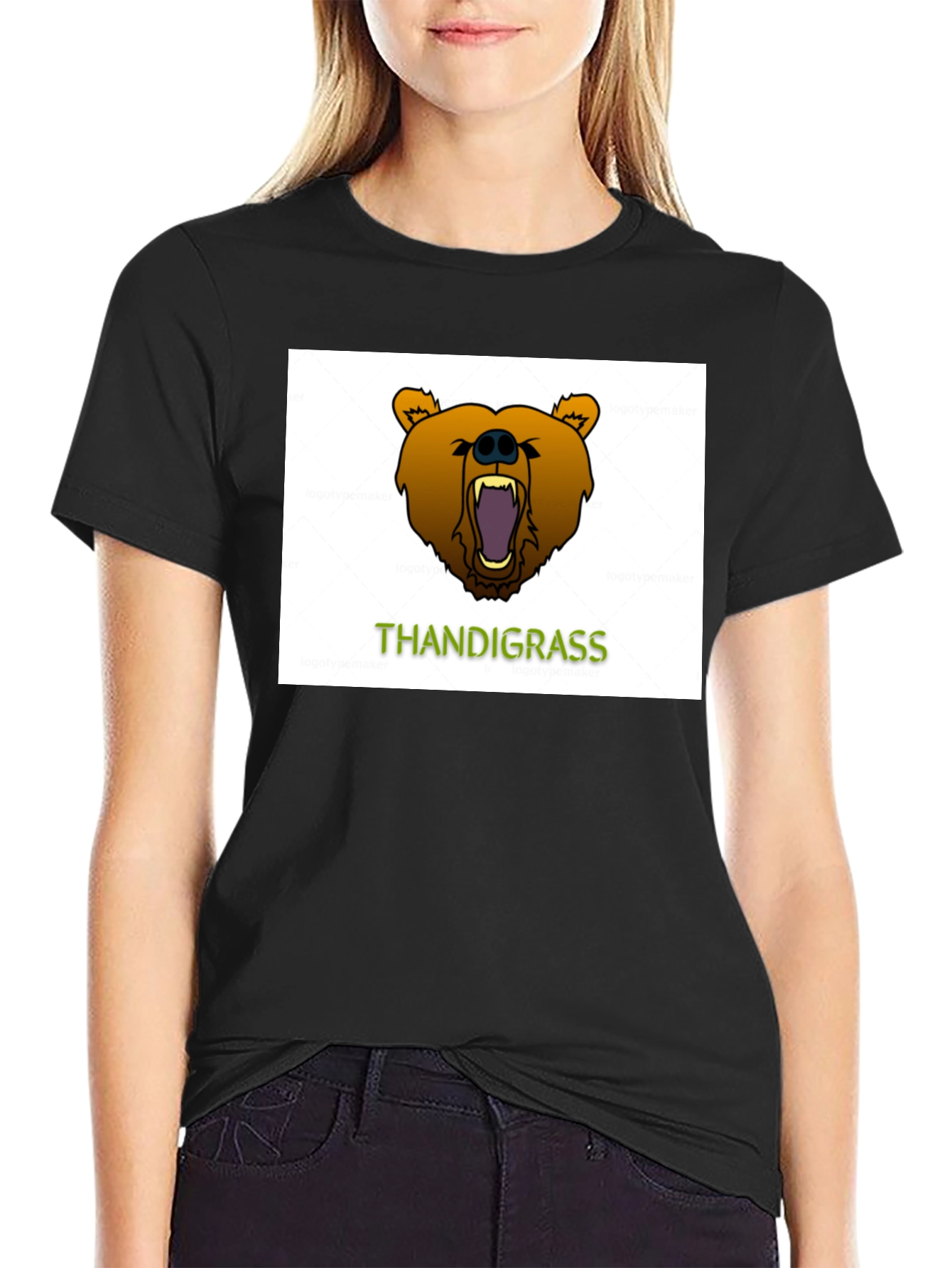 Thandigrass Bear Graphic Black T-Shirt