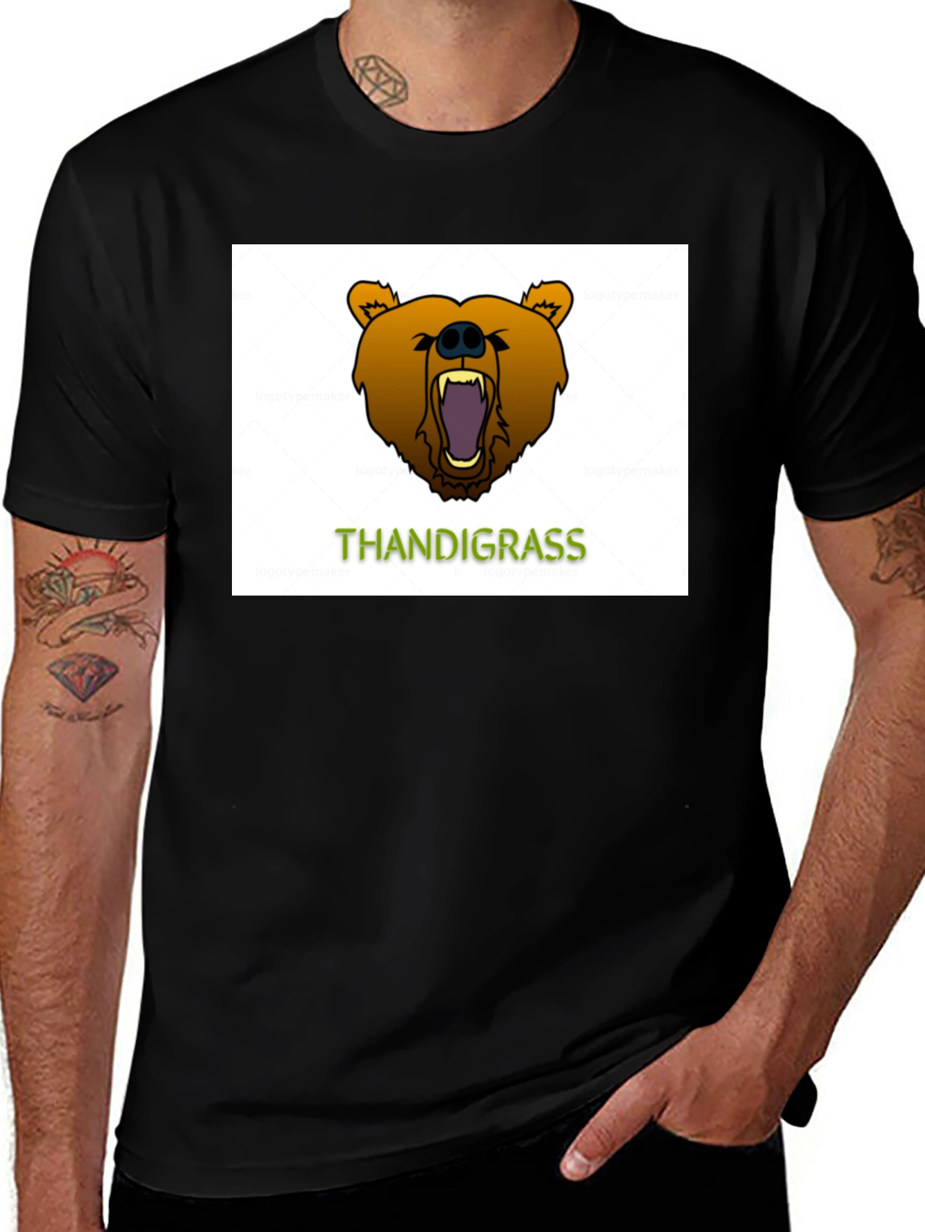 Thandigrass Bear Graphic Black T-Shirt