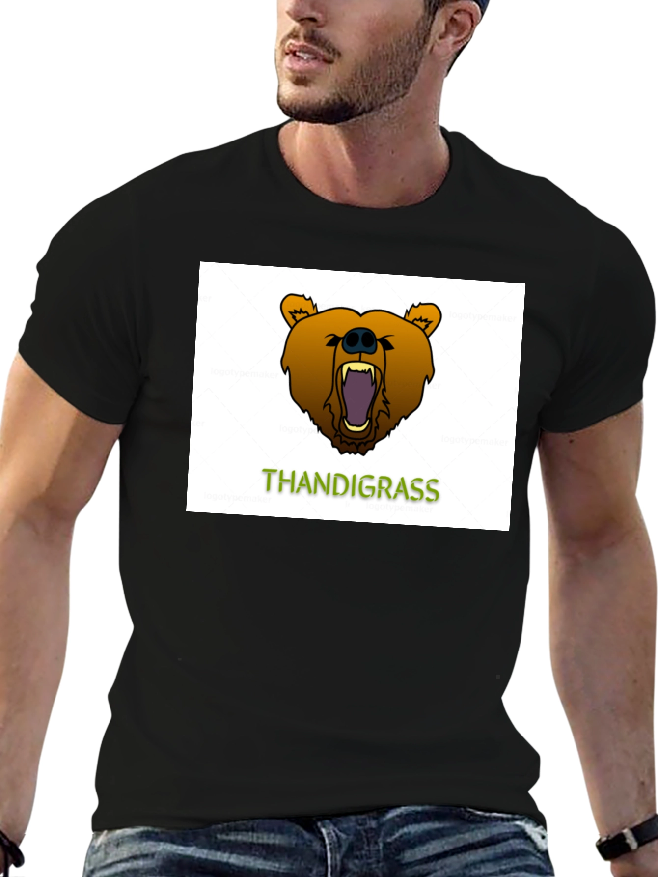Thandigrass Bear Graphic Black T-Shirt