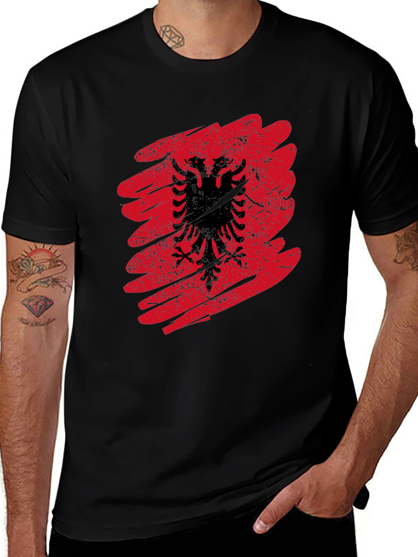 Albania Flag Graphic Tee - Mens Black T-Shirt