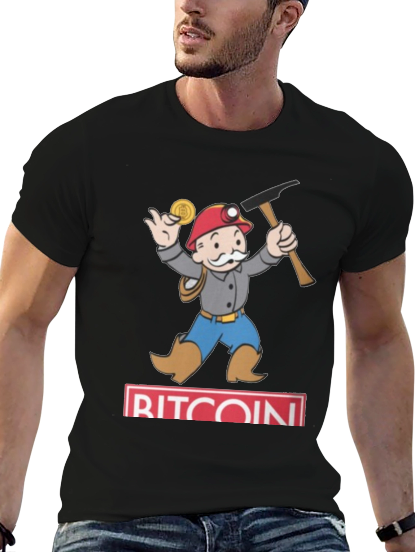 Bitcoin Miner Cartoon T-Shirt - Black Cotton Blend