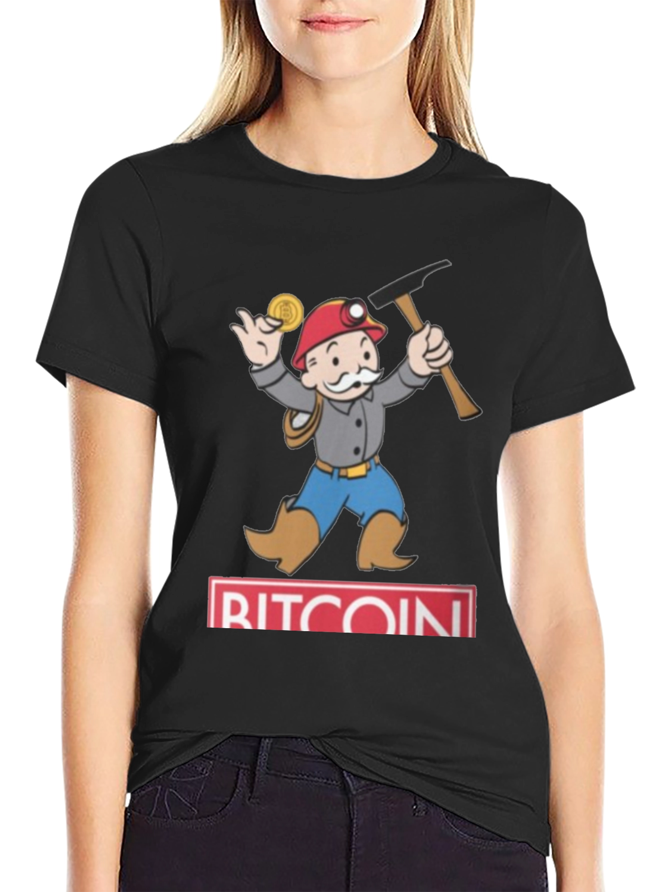 Bitcoin Miner Cartoon T-Shirt - Black Cotton Blend