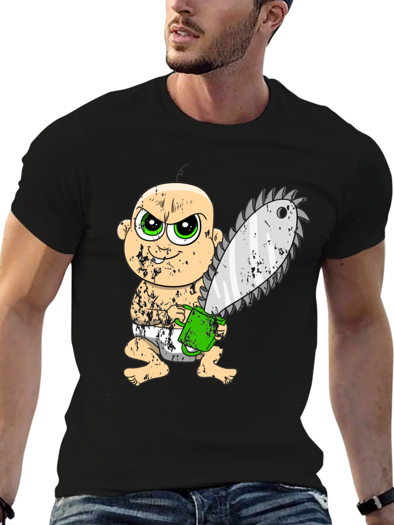 Baby with Chainsaw Graphic T-Shirt