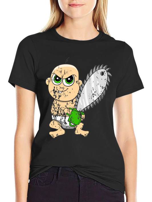 Baby with Chainsaw Graphic T-Shirt