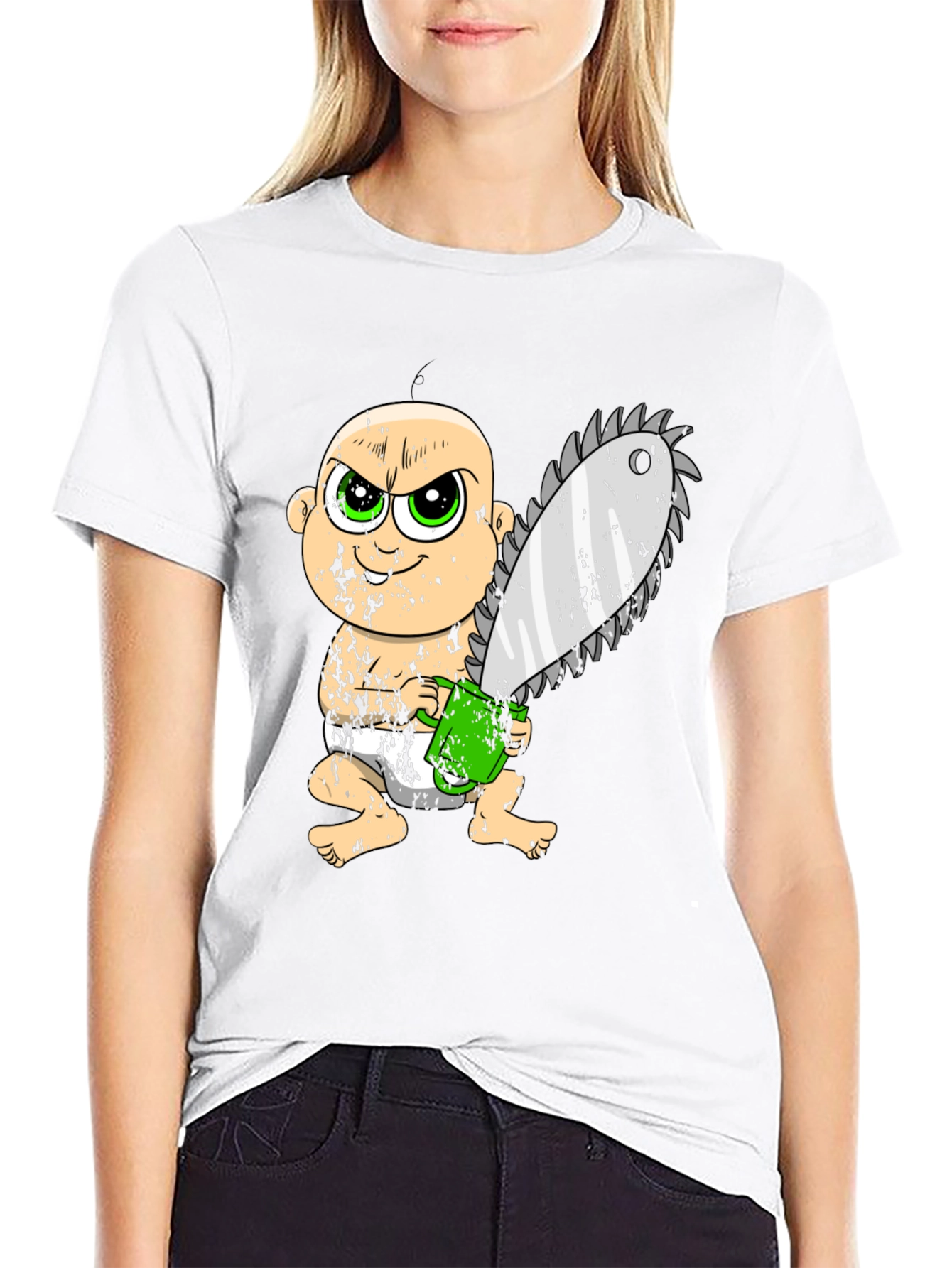 Baby with Chainsaw Graphic T-Shirt