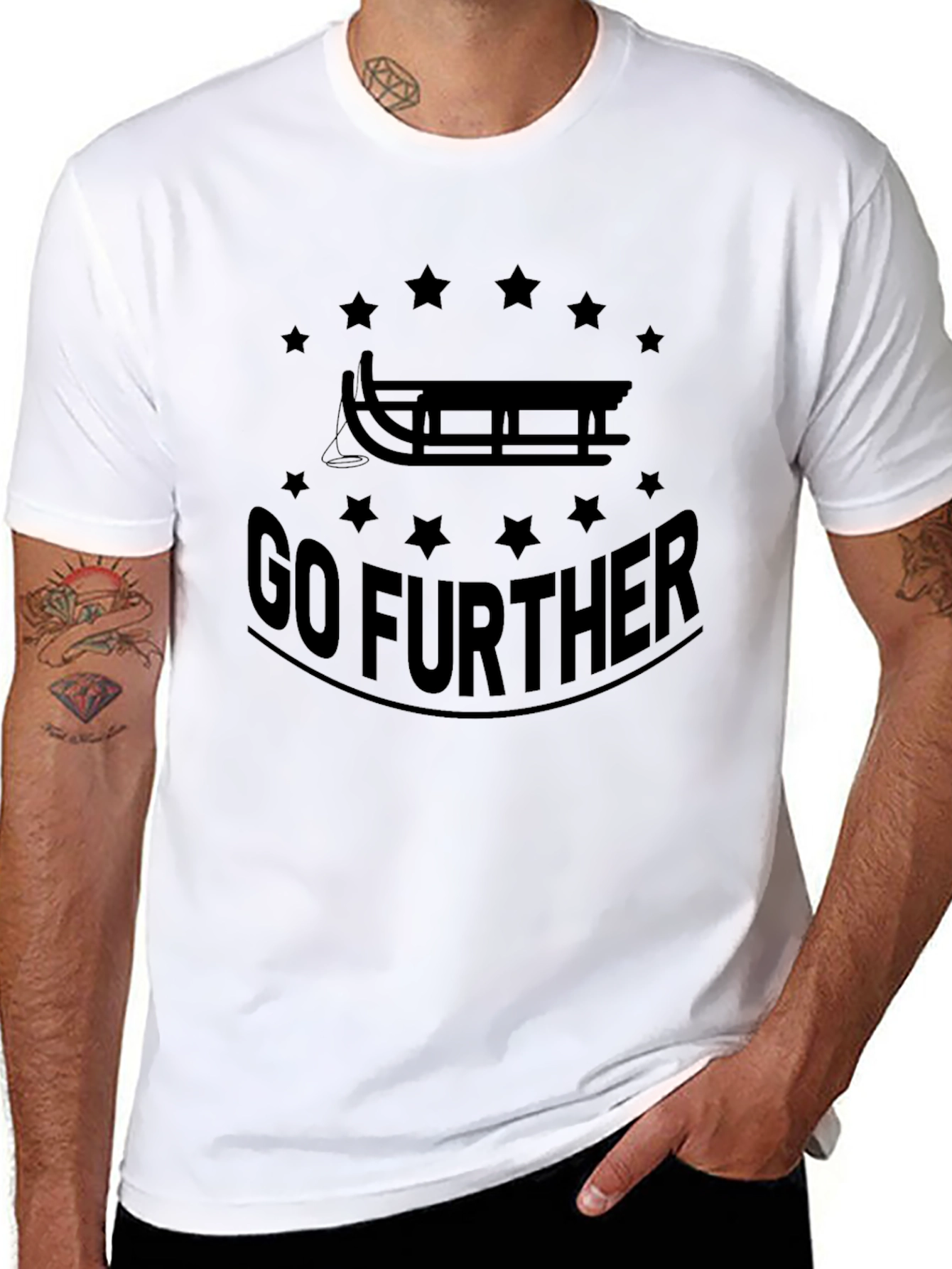 Go Further Sled Graphic Tee - Black Cotton T-Shirt